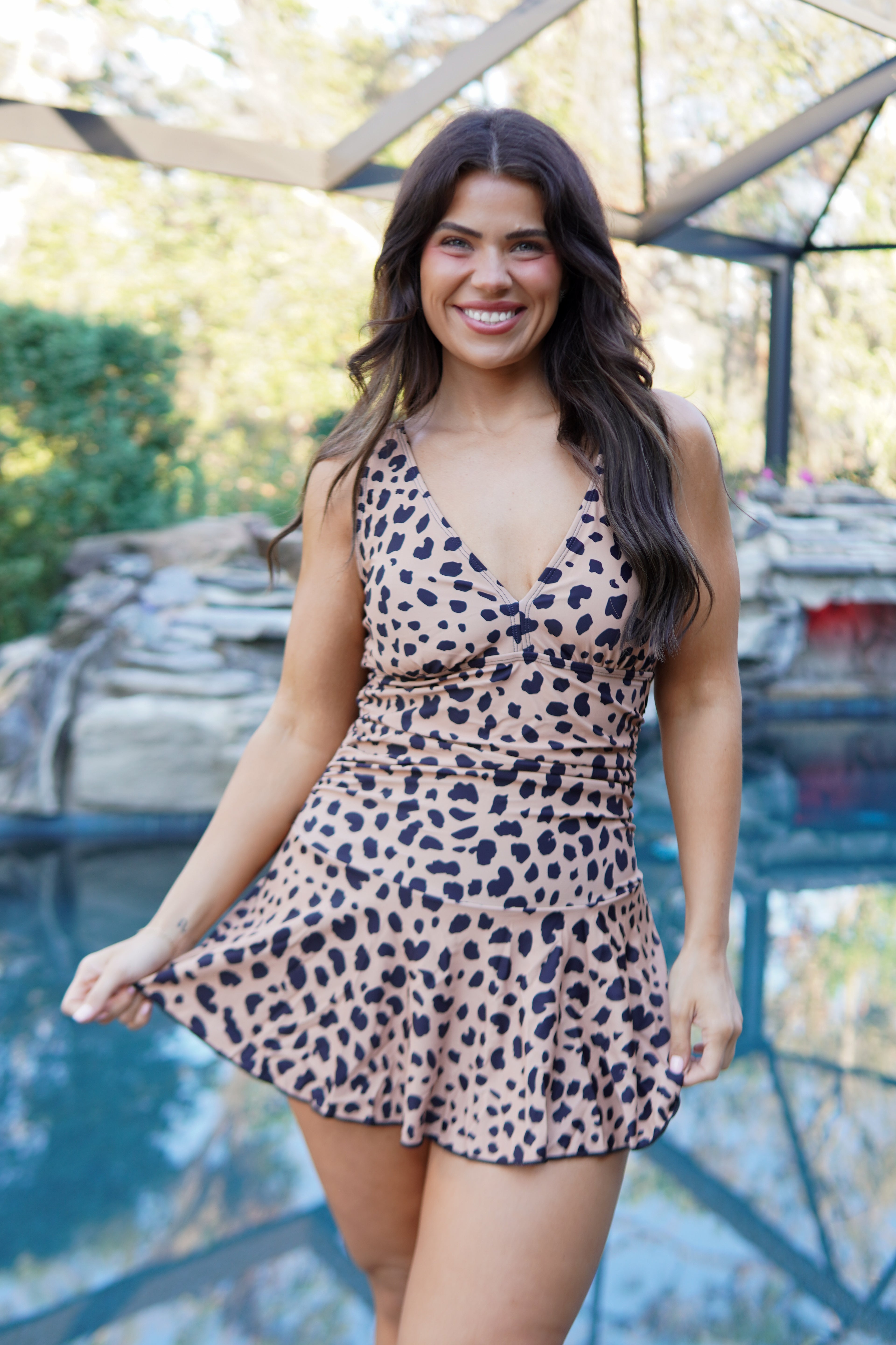 Subtle Spots Tummy Control Swimdress-300 Swimwear-Marina West Swim-Heathered Boho Boutique, Women's Fashion and Accessories in Palmetto, FL