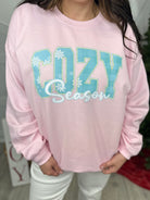 Pink Cozy Season Graphic Sweatshirt-125 Sweater-Heathered Boho-Heathered Boho Boutique, Women's Fashion and Accessories in Palmetto, FL