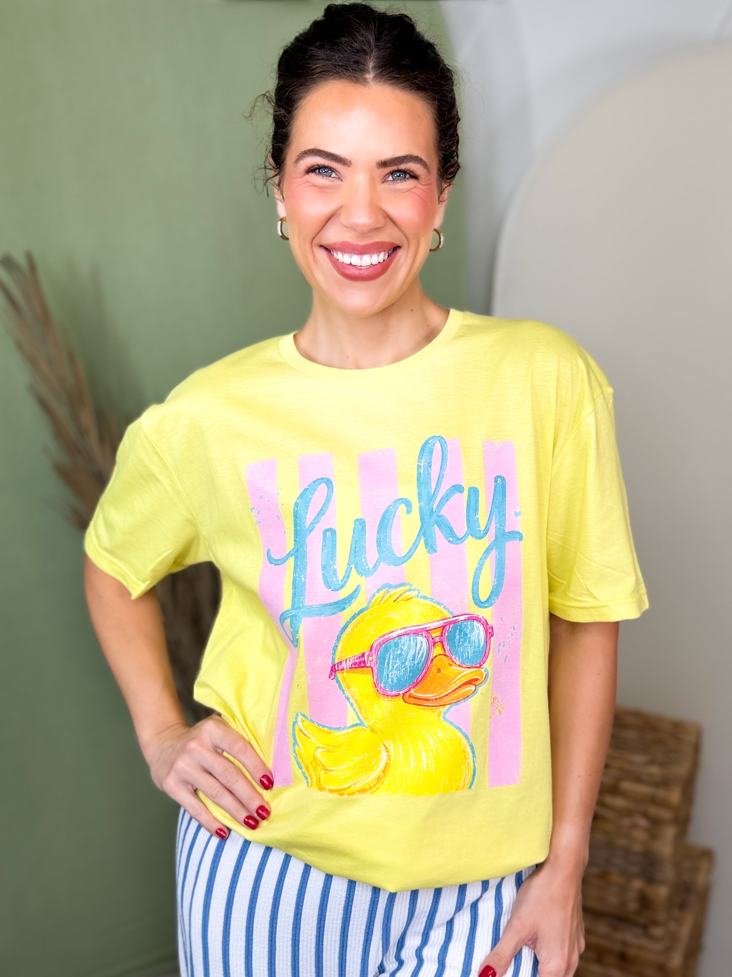 Lucky Duck Graphic Tee-130 Graphic Tees-Heathered Boho-Heathered Boho Boutique, Women's Fashion and Accessories in Palmetto, FL