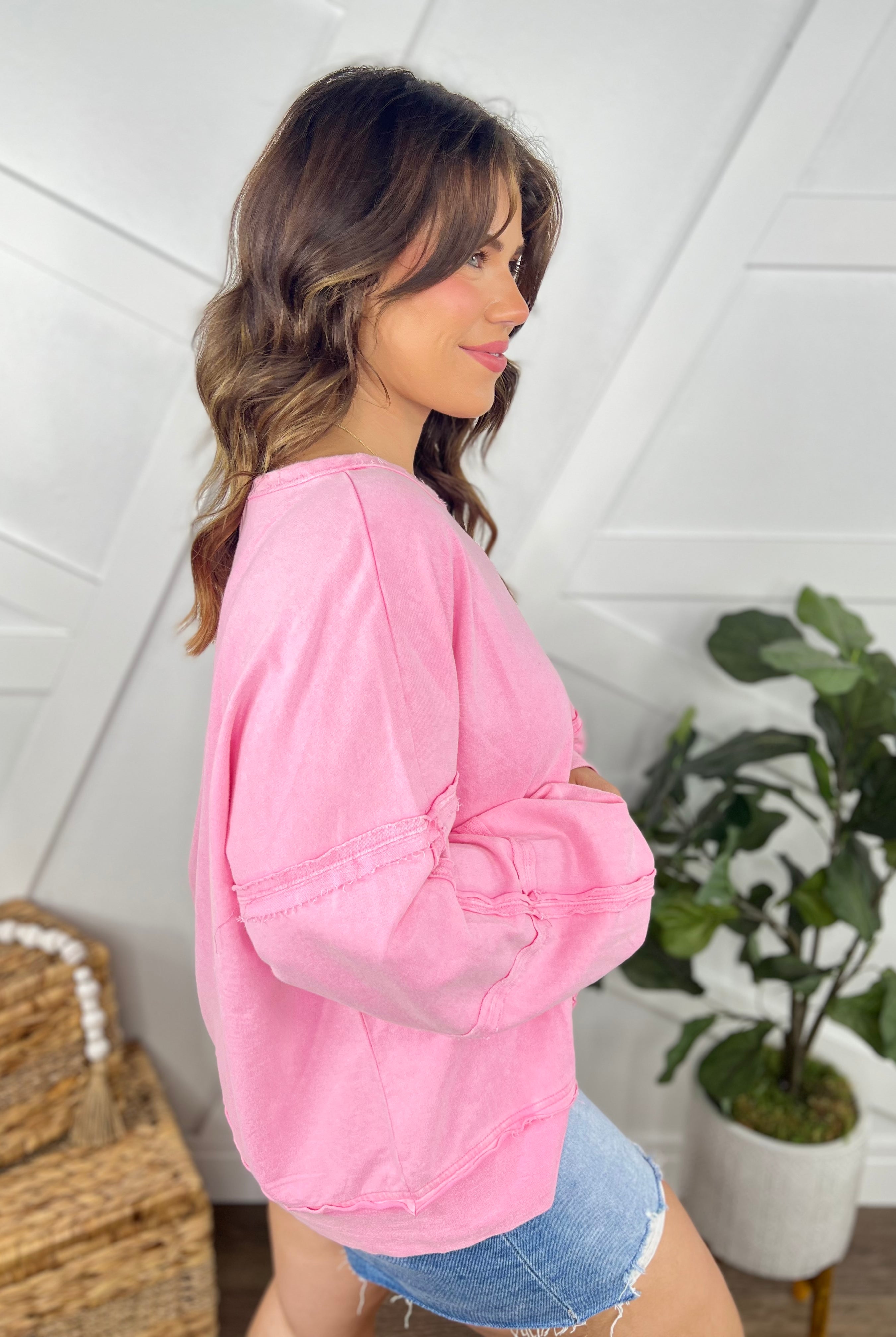 Highlighter Crewneck-120 Long Sleeve Tops-Oddi-Heathered Boho Boutique, Women's Fashion and Accessories in Palmetto, FL