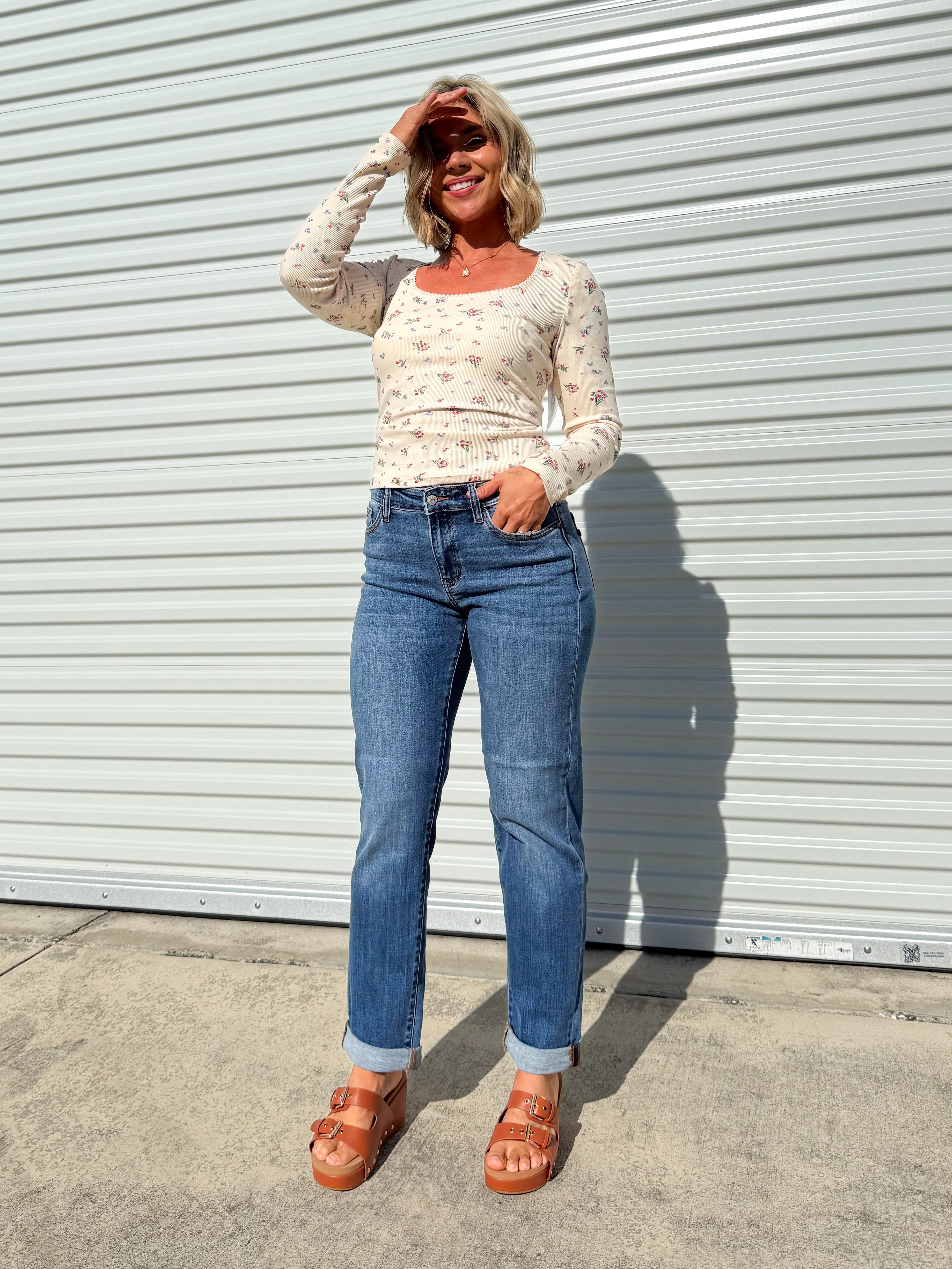 Classic Cuffed Boyfriend Jeans by Judy Blue-190 Jeans-Judy Blue-Heathered Boho Boutique, Women's Fashion and Accessories in Palmetto, FL