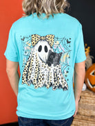 Leopard Ghost & Cat with Boo Pocket Graphic Tee-130 Graphic Tees-Heathered Boho-Heathered Boho Boutique, Women's Fashion and Accessories in Palmetto, FL