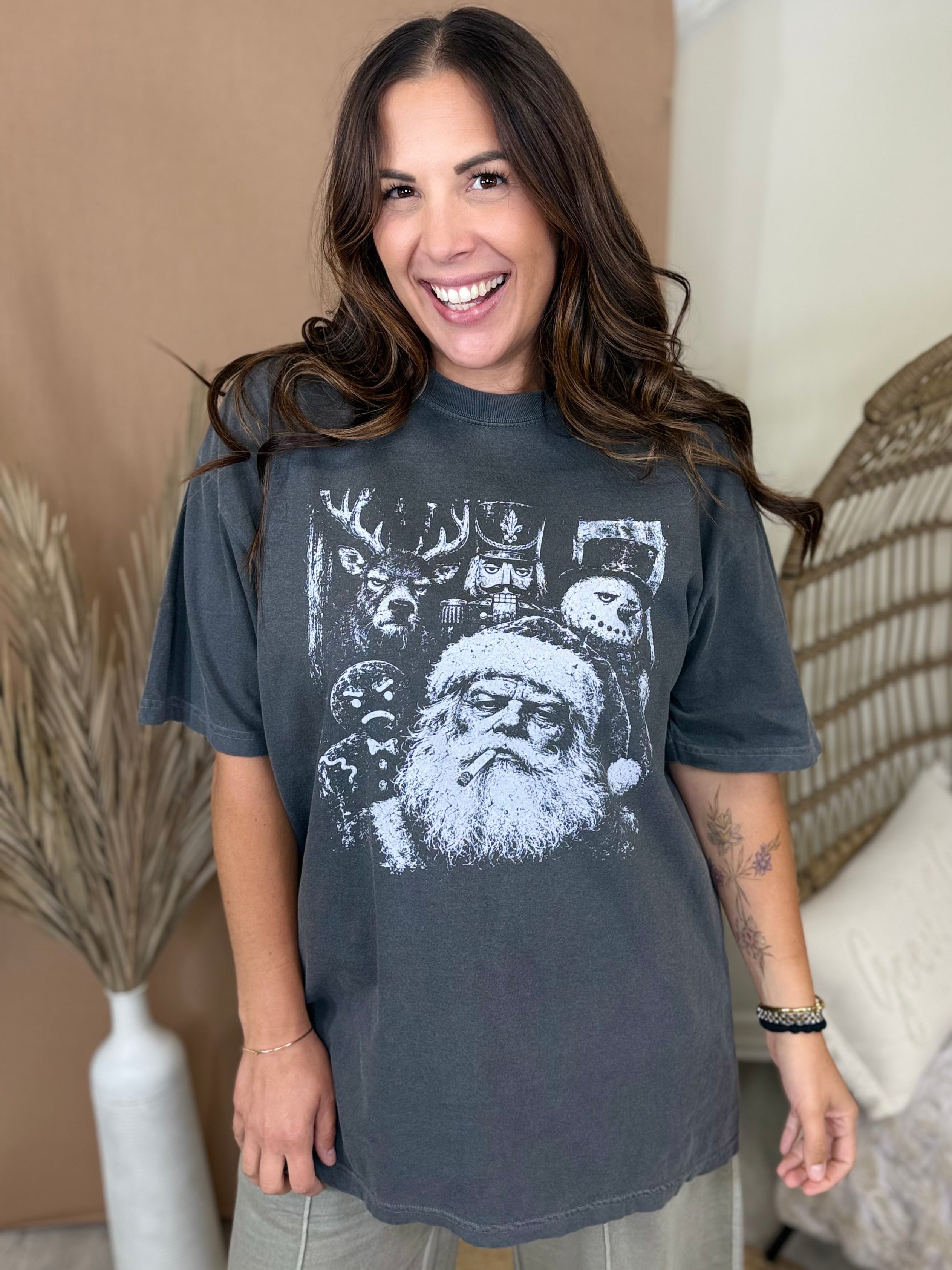 Funny Gangster Christmas Graphic Tee-130 Graphic Tees-Heathered Boho-Heathered Boho Boutique, Women's Fashion and Accessories in Palmetto, FL