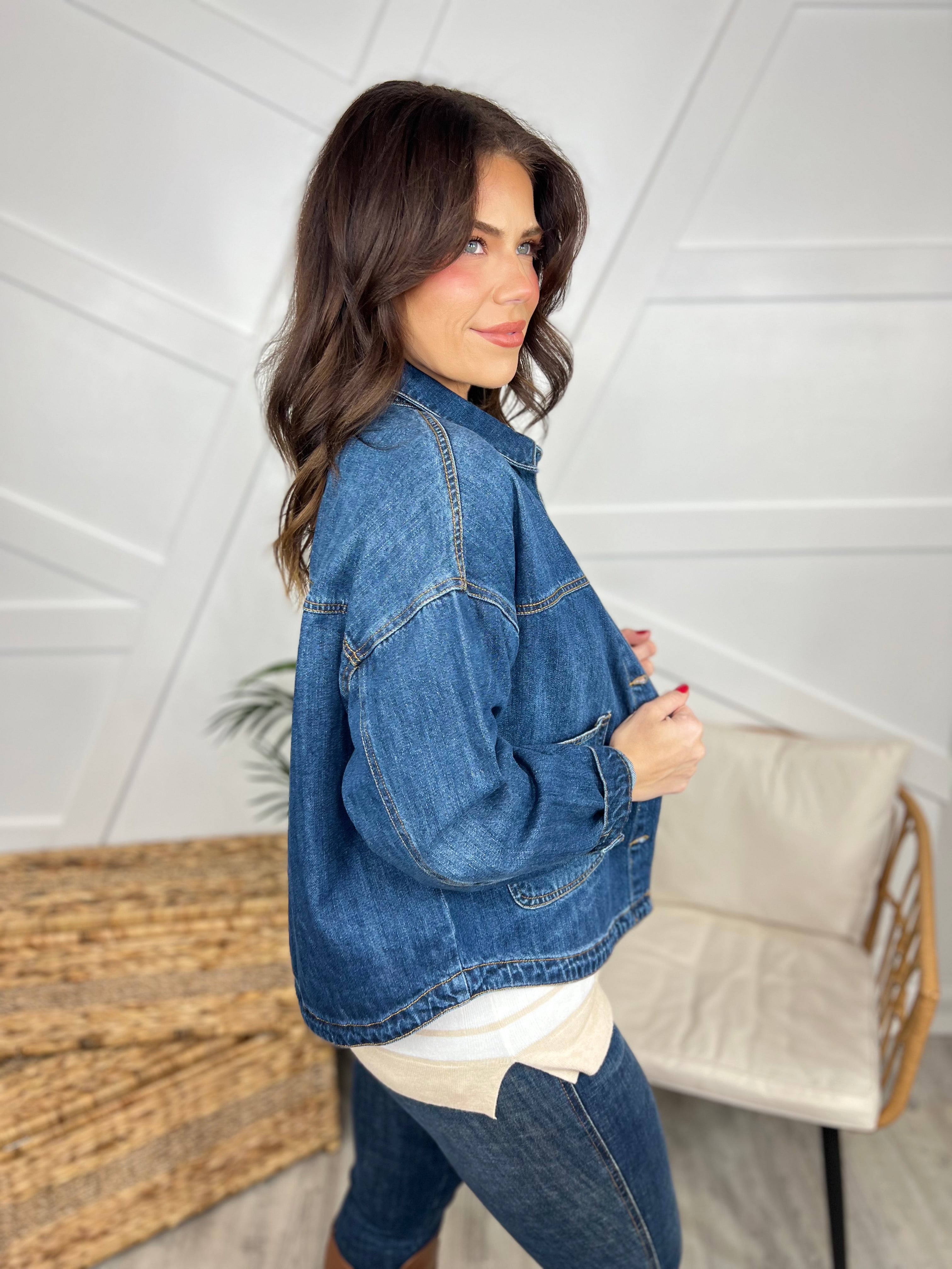 Better Believe It Denim Jacket-200 Jackets/Shackets-Risen Jeans-Heathered Boho Boutique, Women's Fashion and Accessories in Palmetto, FL