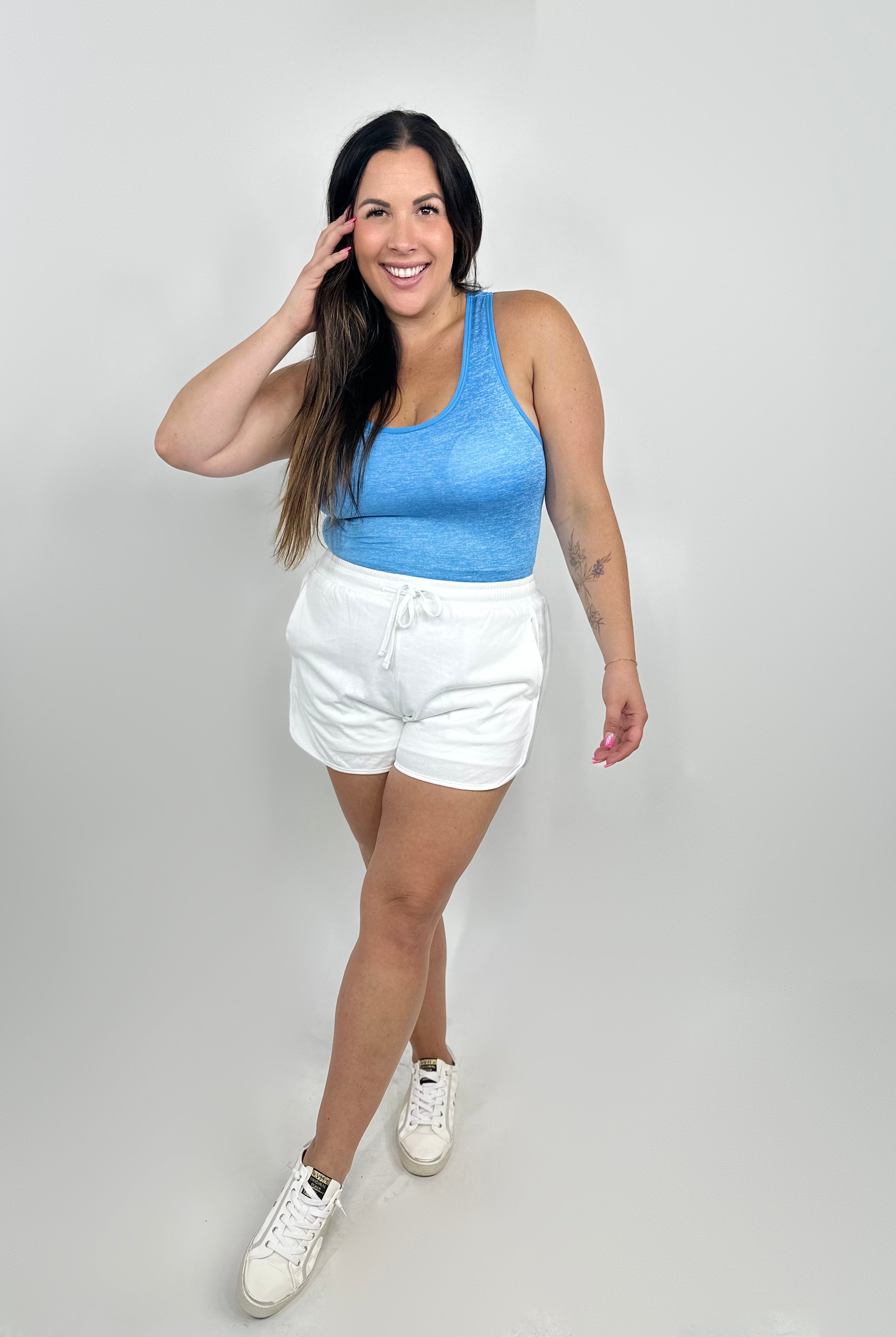 Double Trouble Shorts-160 shorts-White Birch-Heathered Boho Boutique, Women's Fashion and Accessories in Palmetto, FL