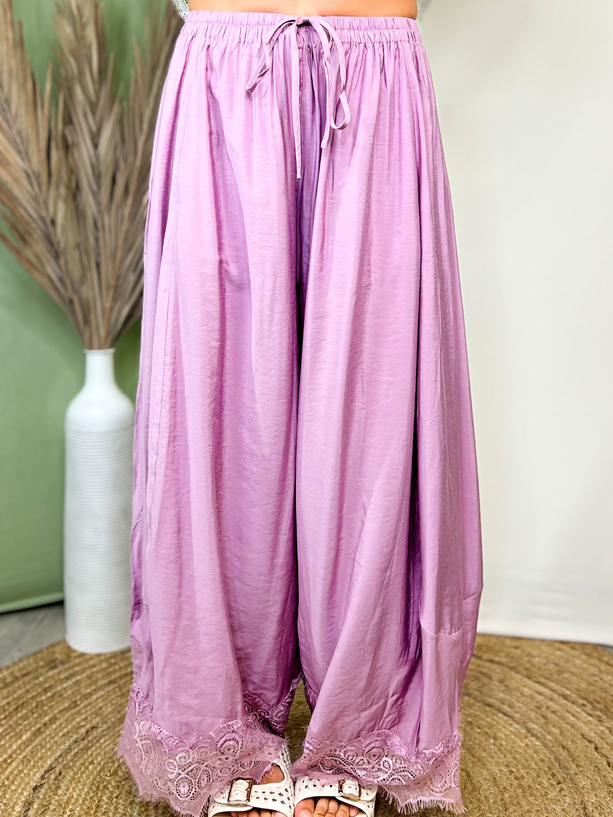 Lace & Leisure Wide Leg Pants-150 PANTS-ODDI-Heathered Boho Boutique, Women's Fashion and Accessories in Palmetto, FL