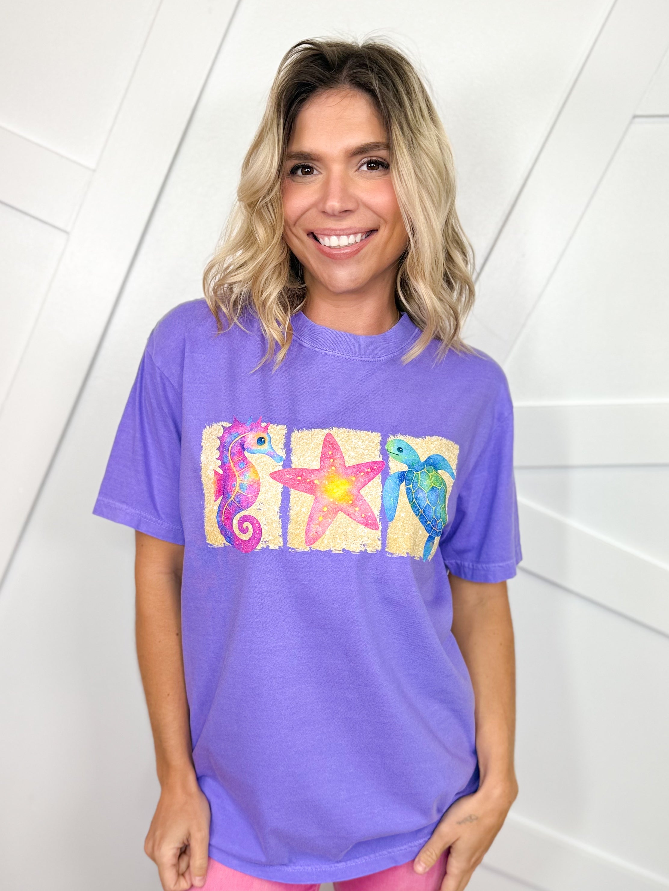 Watercolor Ocean Life Graphic Tee-130 Graphic Tees-Heathered Boho-Heathered Boho Boutique, Women's Fashion and Accessories in Palmetto, FL