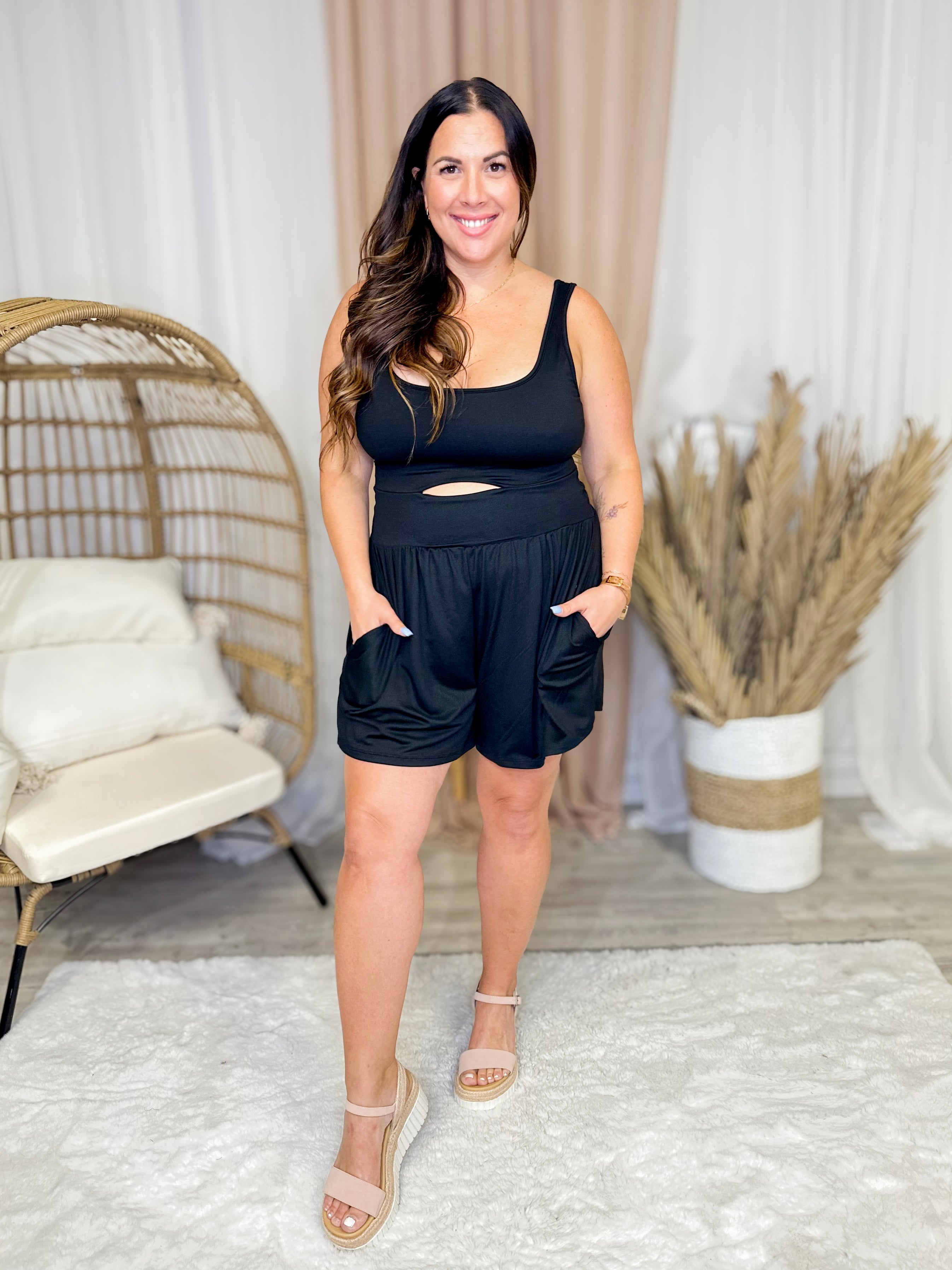 Passenger Princess No Bra Needed Romper- Black-230 Dresses/Jumpsuits/Rompers-Eldridge-Heathered Boho Boutique, Women's Fashion and Accessories in Palmetto, FL