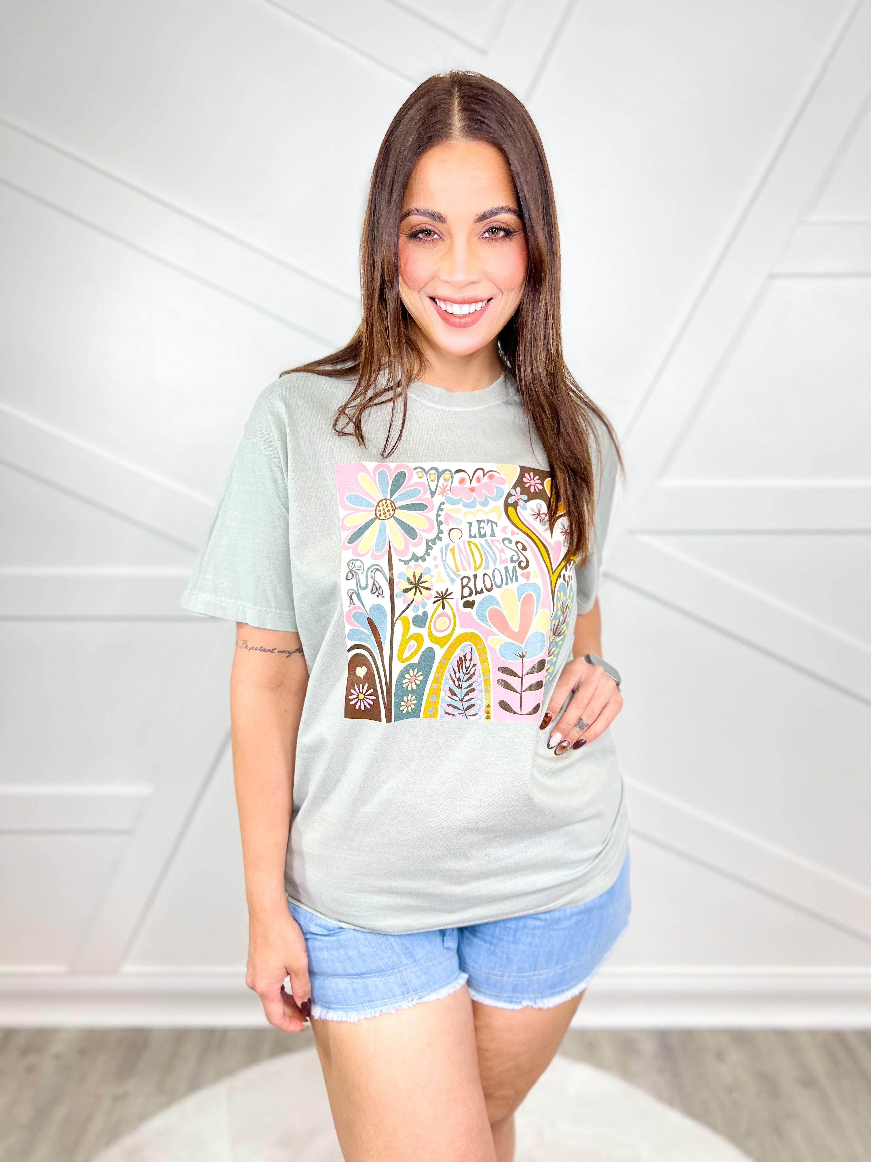 Let Kindness Bloom Graphic Tee-130 Graphic Tees-Heathered Boho-Heathered Boho Boutique, Women's Fashion and Accessories in Palmetto, FL