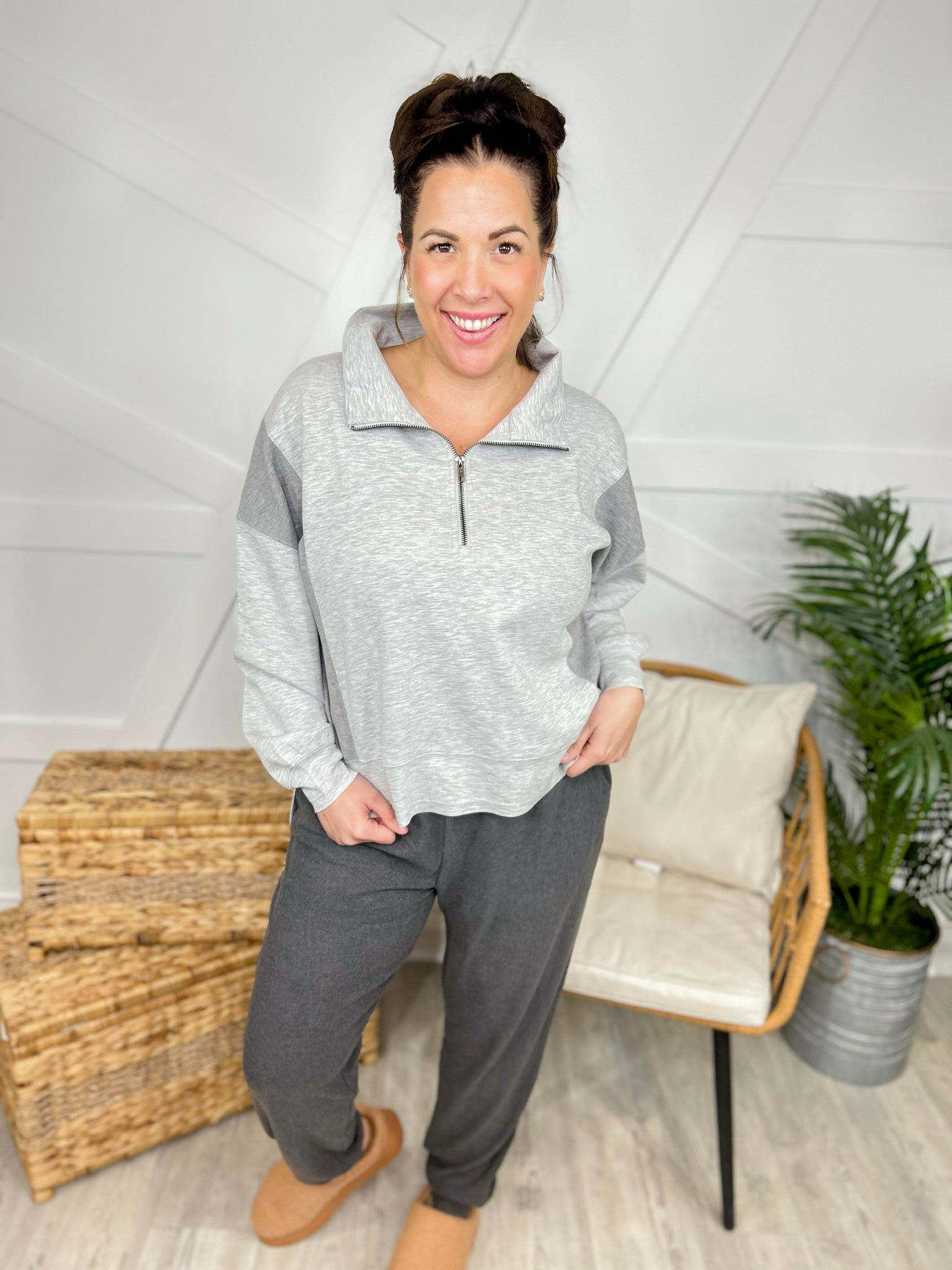 Jam Session Half Zip-200 Jackets/Shackets-White Birch-Heathered Boho Boutique, Women's Fashion and Accessories in Palmetto, FL