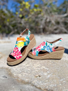 Carley Wedges - White Multi Floral Jute-350 Shoes-Corkys-Heathered Boho Boutique, Women's Fashion and Accessories in Palmetto, FL