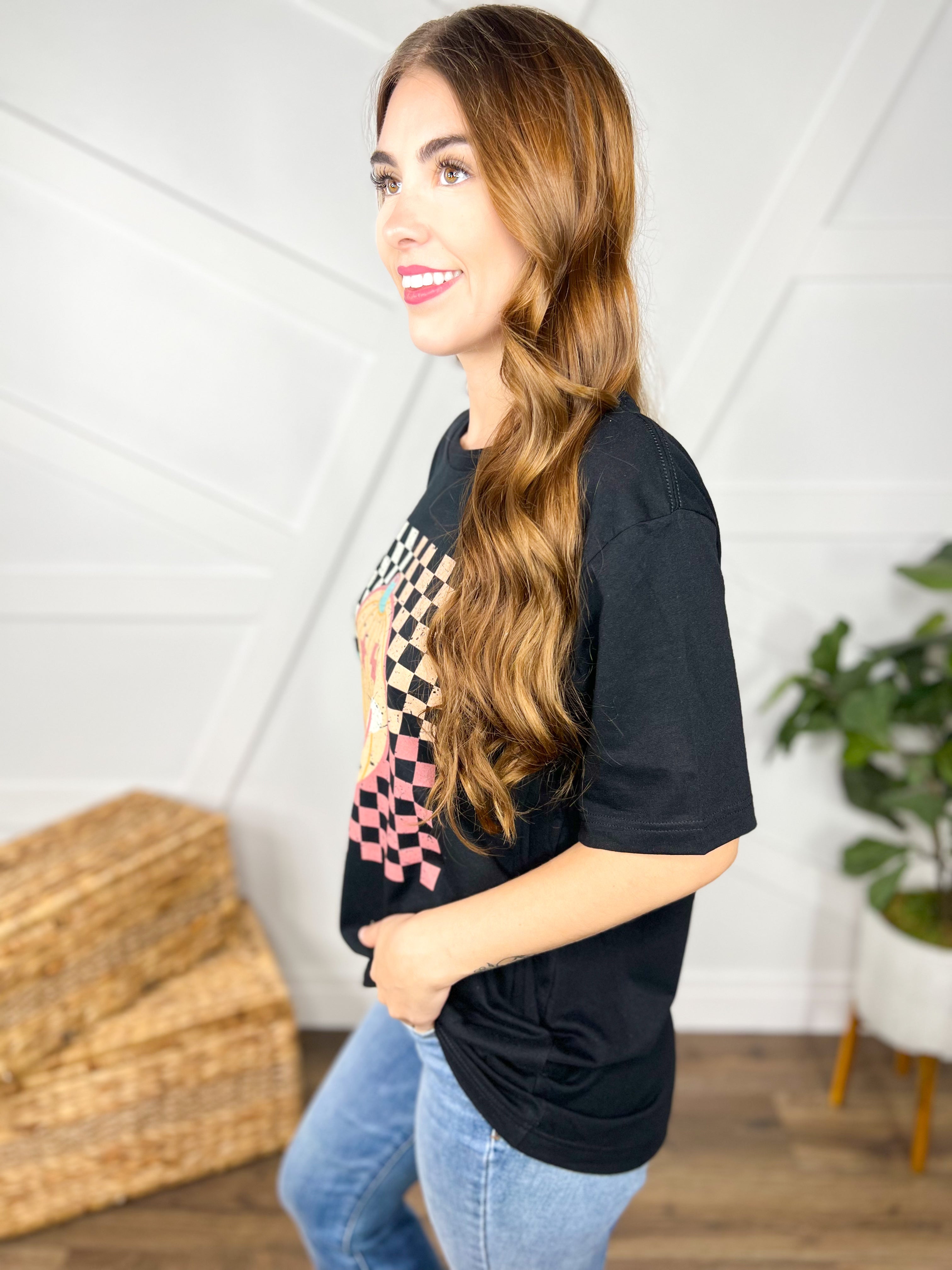 Checkered Jack O Lantern Graphic Tee-130 Graphic Tees-Heathered Boho-Heathered Boho Boutique, Women's Fashion and Accessories in Palmetto, FL