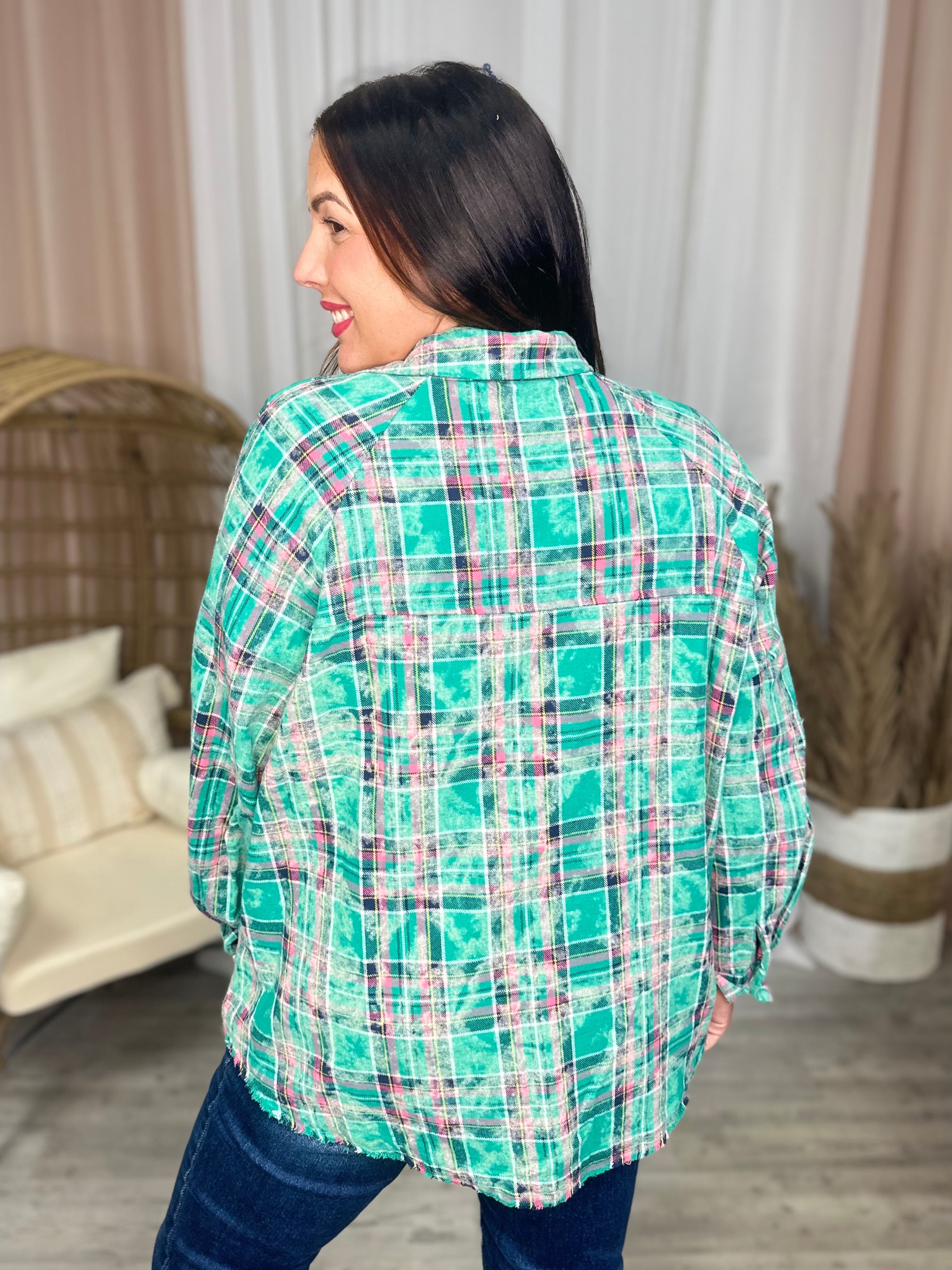 Kelly Button Down Flannel-120 Long Sleeve Tops-WHITE BIRCH-Heathered Boho Boutique, Women's Fashion and Accessories in Palmetto, FL