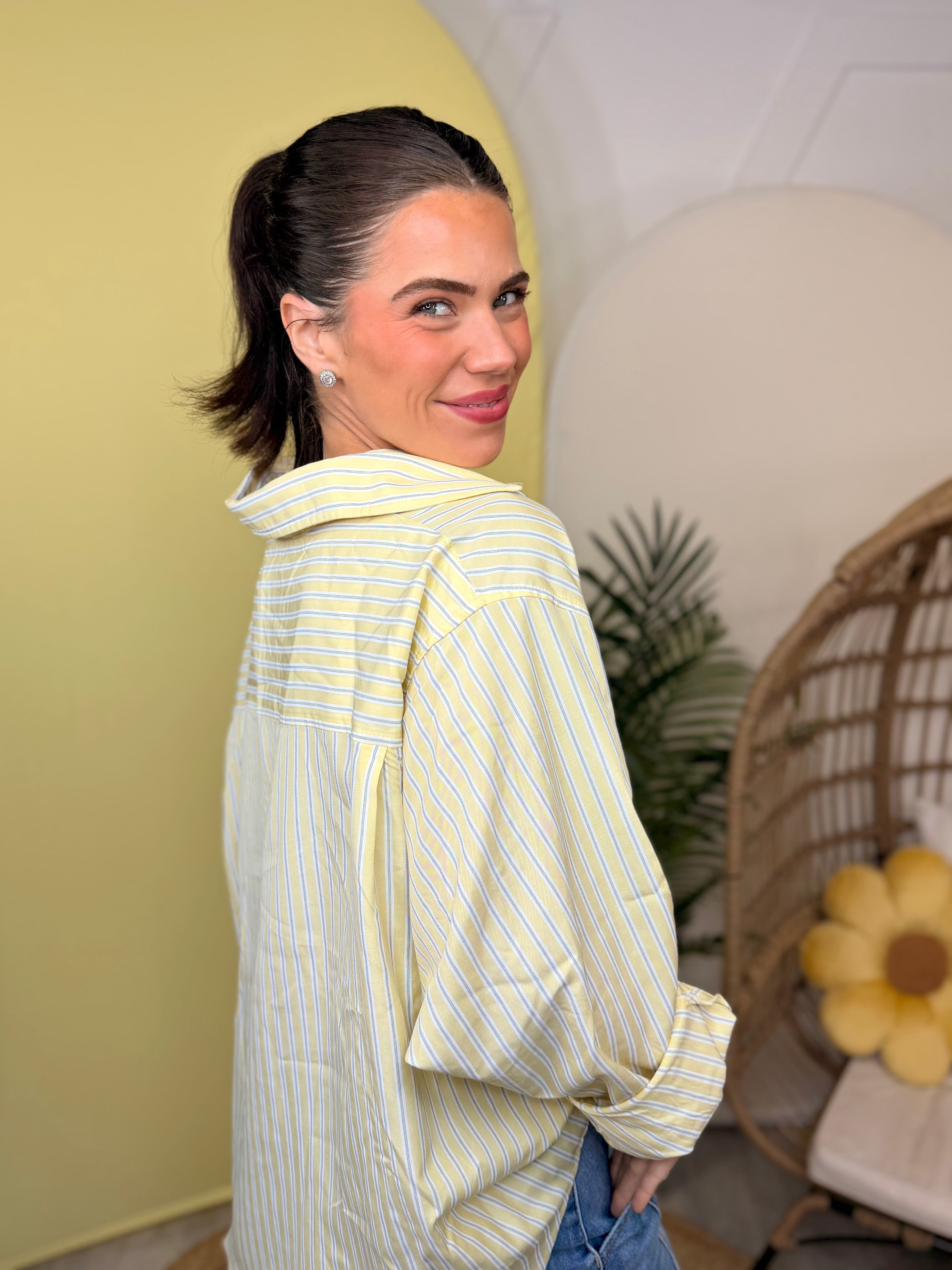Classic Ease Button-Up Shirt-120 Long Sleeve Tops-WHITE BIRCH-Heathered Boho Boutique, Women's Fashion and Accessories in Palmetto, FL