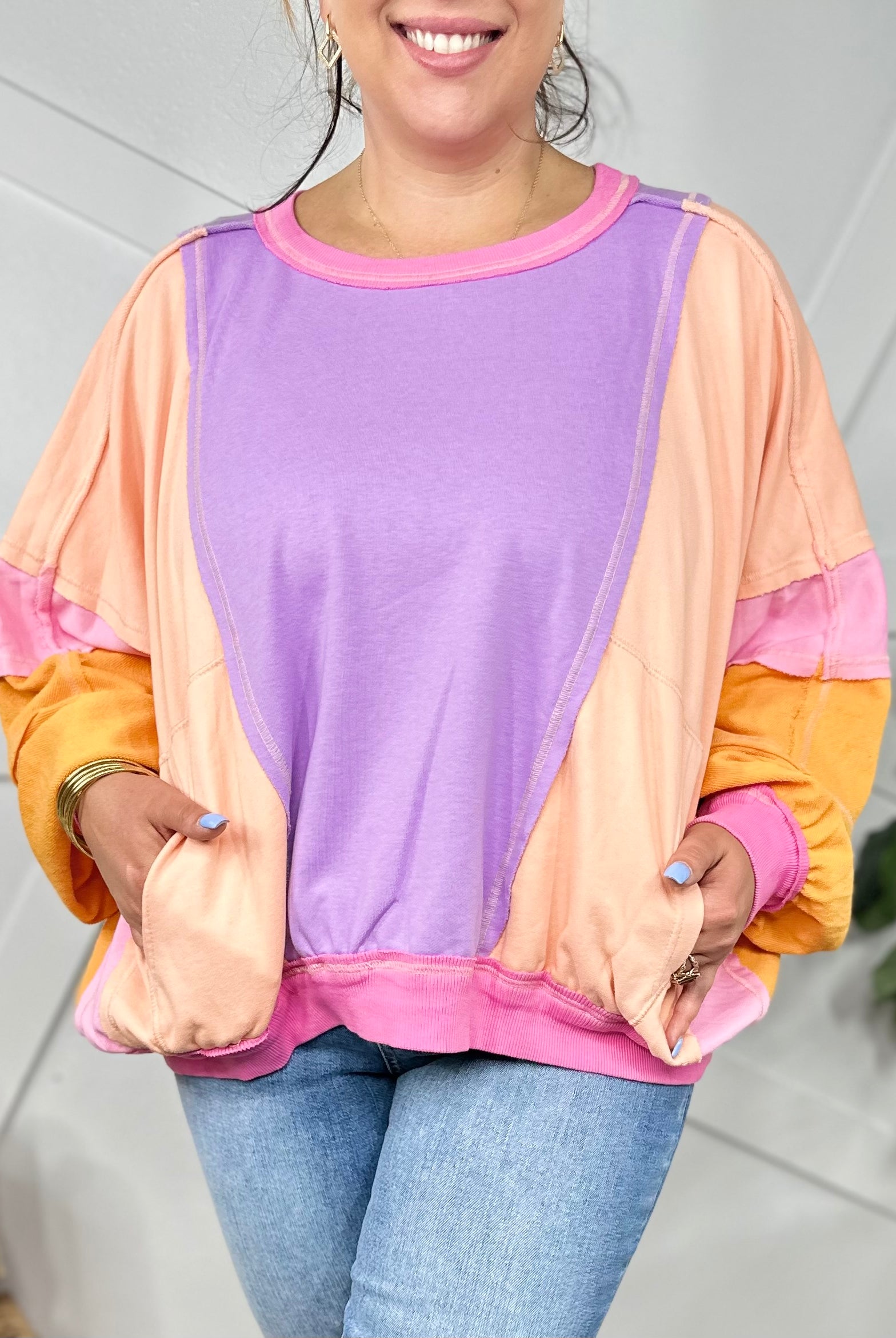 RESTOCK: Kickback Throwback Pullover Top-120 Long Sleeve Tops-Bibi-Heathered Boho Boutique, Women's Fashion and Accessories in Palmetto, FL