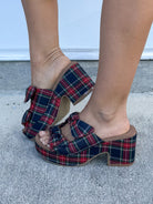 Put a Bow On It Wedges - Navy Plaid-350 SHOES-Corkys-Heathered Boho Boutique, Women's Fashion and Accessories in Palmetto, FL