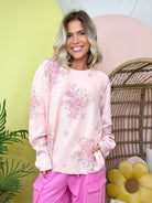 Washed Floral Waffle Top-120 LONG SLEEVE TOPS-EASEL-Heathered Boho Boutique, Women's Fashion and Accessories in Palmetto, FL