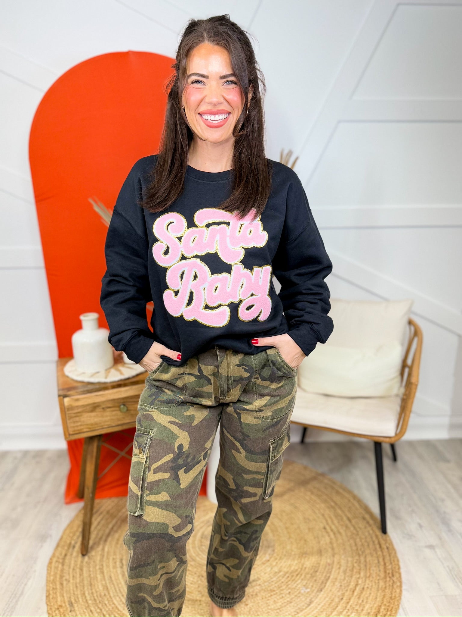 Santa Baby Sweatshirt-125 Sweater-Lucky & Blessed Life-Heathered Boho Boutique, Women's Fashion and Accessories in Palmetto, FL