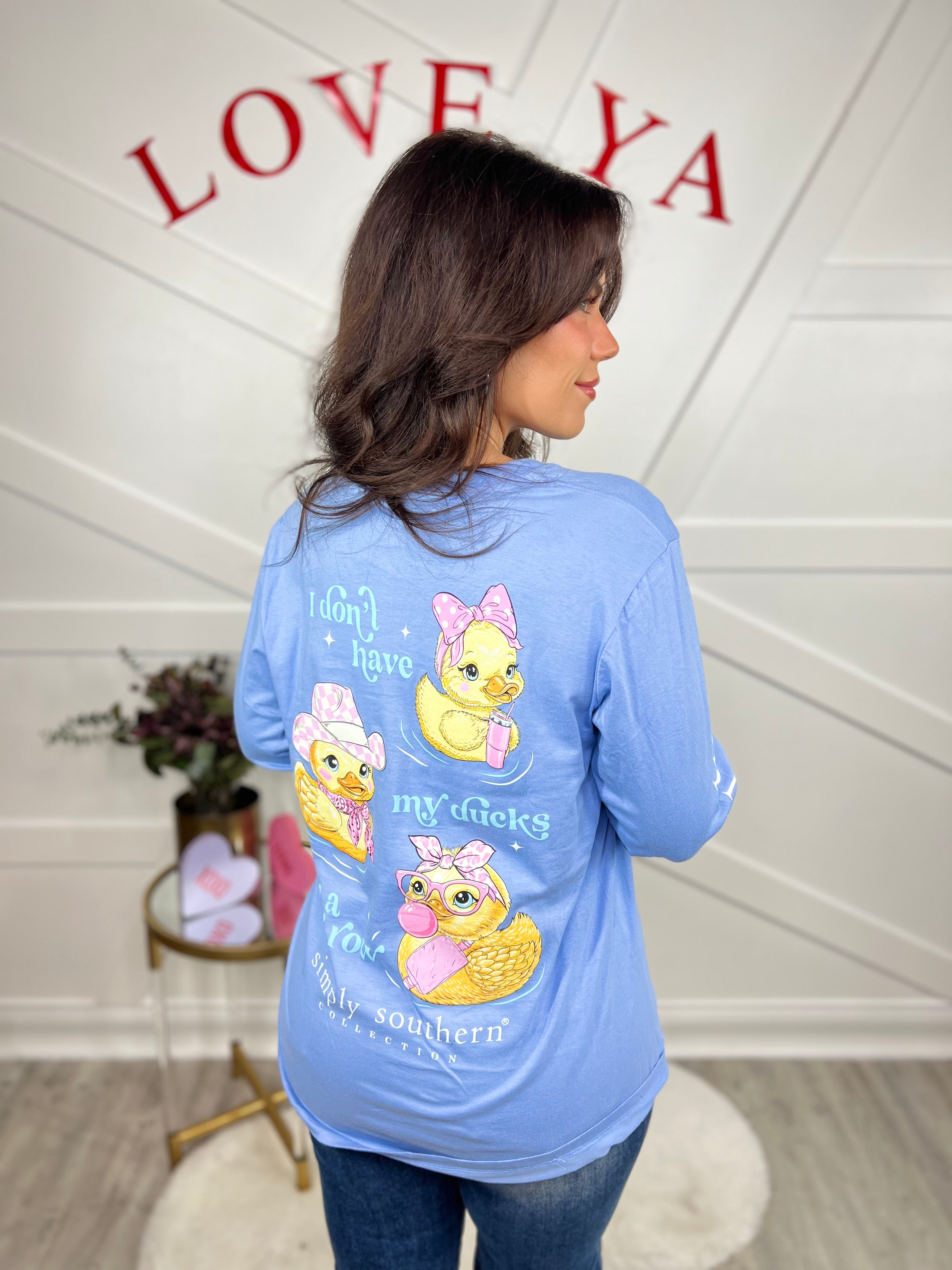 Ducks in a Row Long Sleeve Graphic-120 Long Sleeve Tops-Simply Southern-Heathered Boho Boutique, Women's Fashion and Accessories in Palmetto, FL