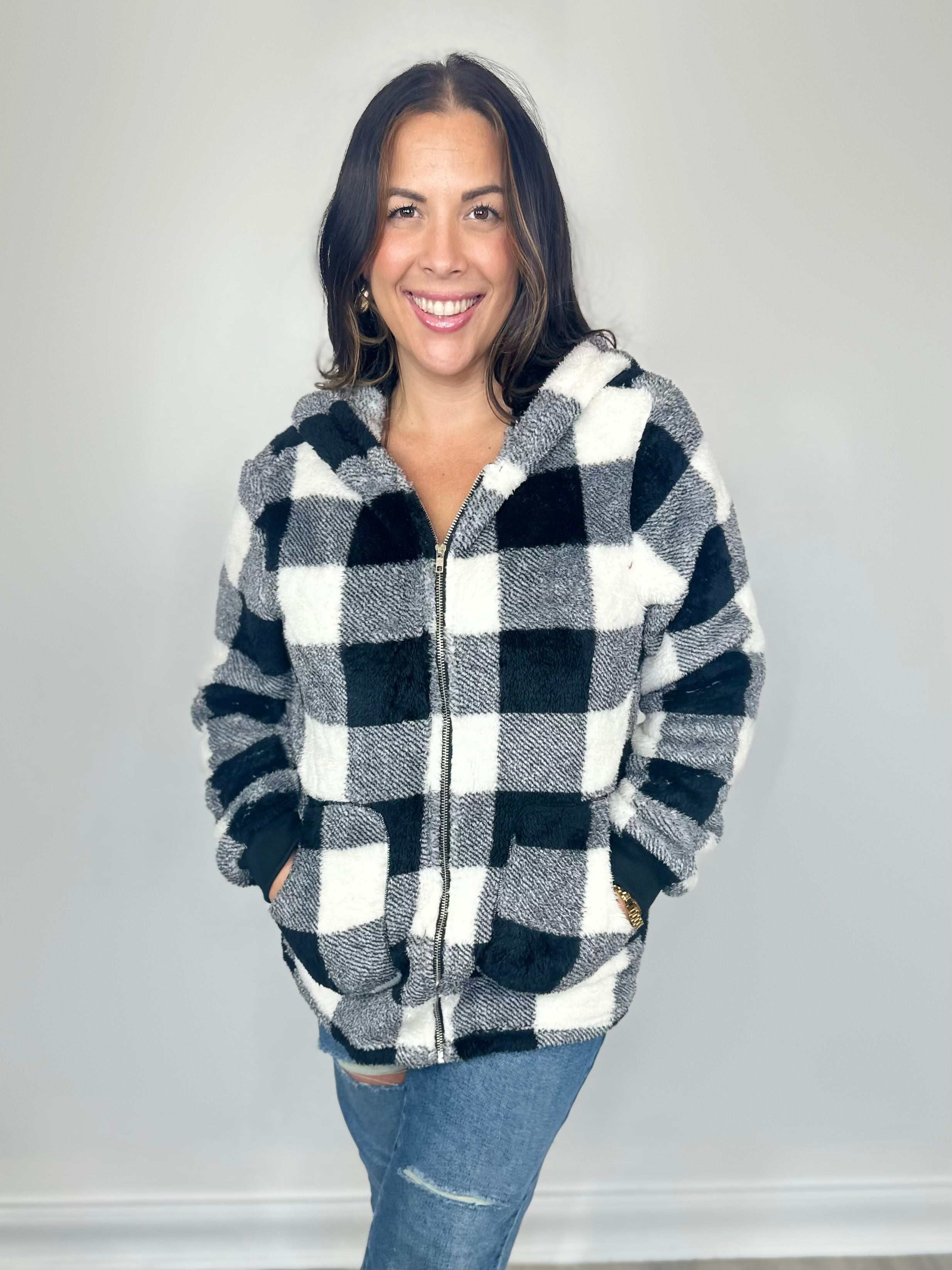 Double Take Full Size Plaid Long Sleeve Hooded Coat-Layers-Trendsi-Heathered Boho Boutique, Women's Fashion and Accessories in Palmetto, FL