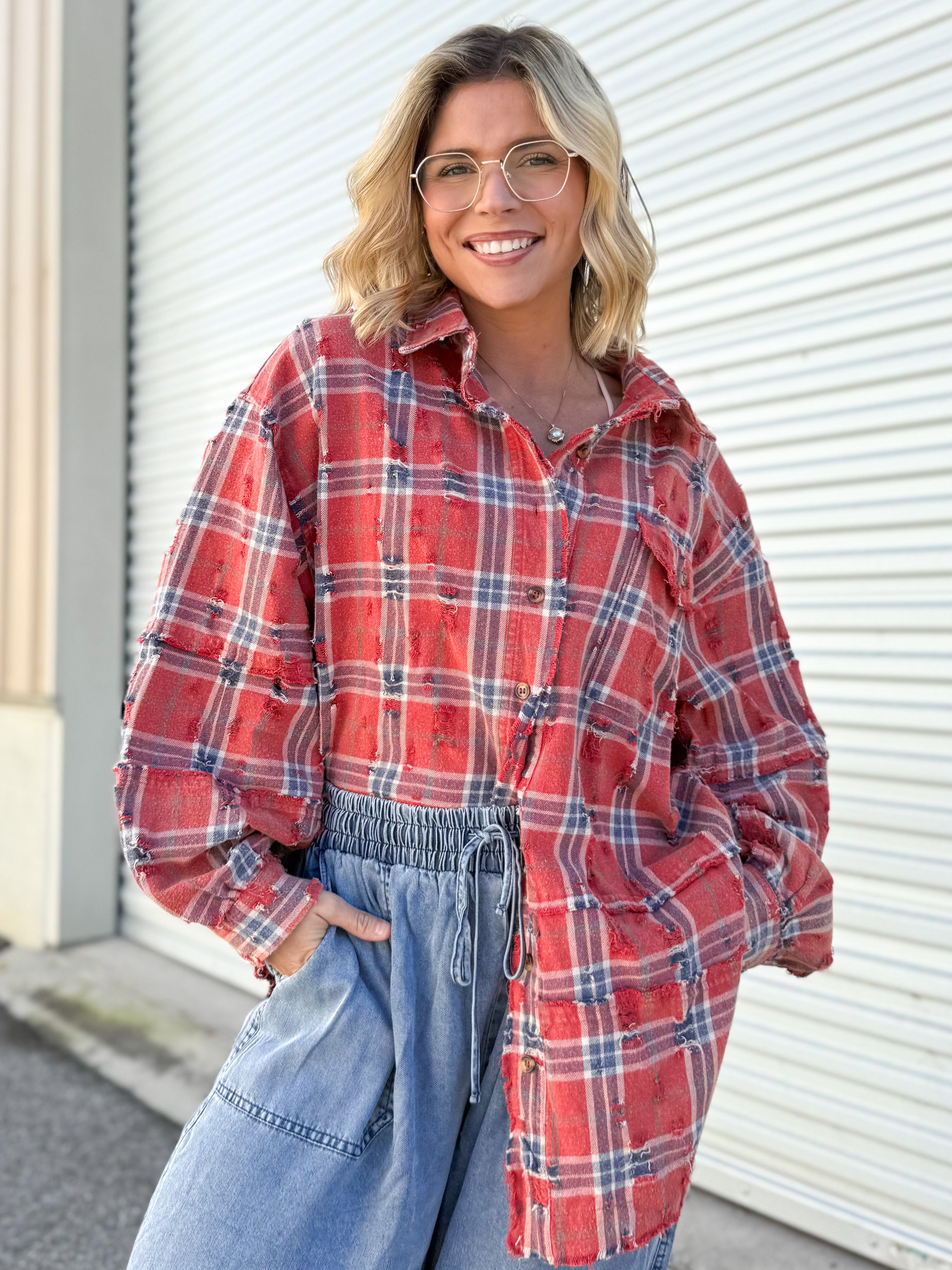 Timeworn Plaid Top-120 LONG SLEEVE TOPS-EASEL-Heathered Boho Boutique, Women's Fashion and Accessories in Palmetto, FL