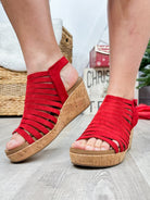 Oopsie Daisey Wedges - Dark Red Faux Suede-350 Shoes-Corkys-Heathered Boho Boutique, Women's Fashion and Accessories in Palmetto, FL