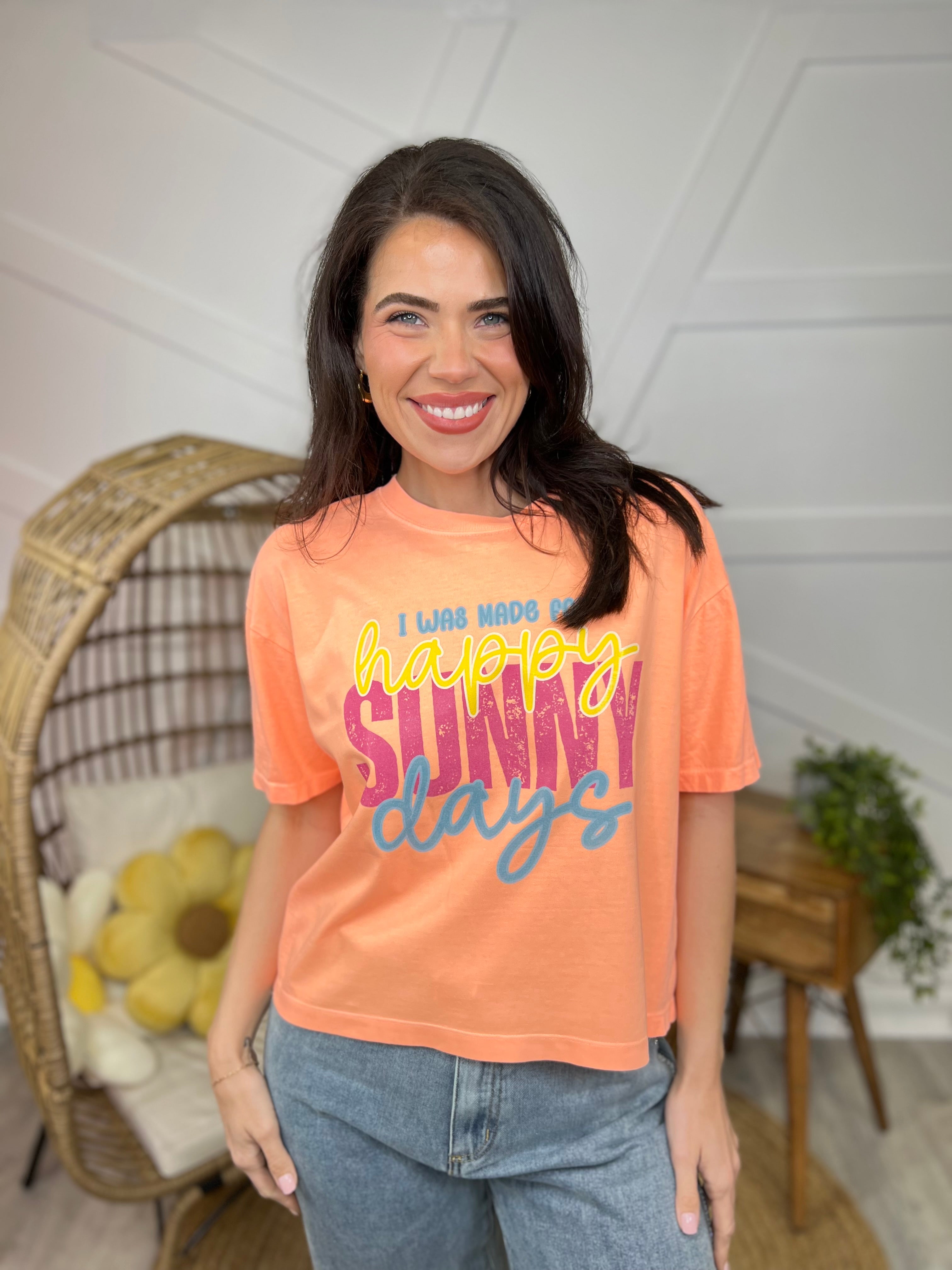I'm Made For Sunny Happy Graphic Boxy Tee-130 Graphic Tees-Heathered Boho-Heathered Boho Boutique, Women's Fashion and Accessories in Palmetto, FL