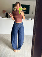 Curve Appeal Barrel Jeans By Saige-190 JEANS-SAIGE DENIM-Heathered Boho Boutique, Women's Fashion and Accessories in Palmetto, FL