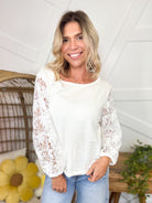 Lace in Grace Top-120 LONG SLEEVE TOPS-WHITE-Heathered Boho Boutique, Women's Fashion and Accessories in Palmetto, FL