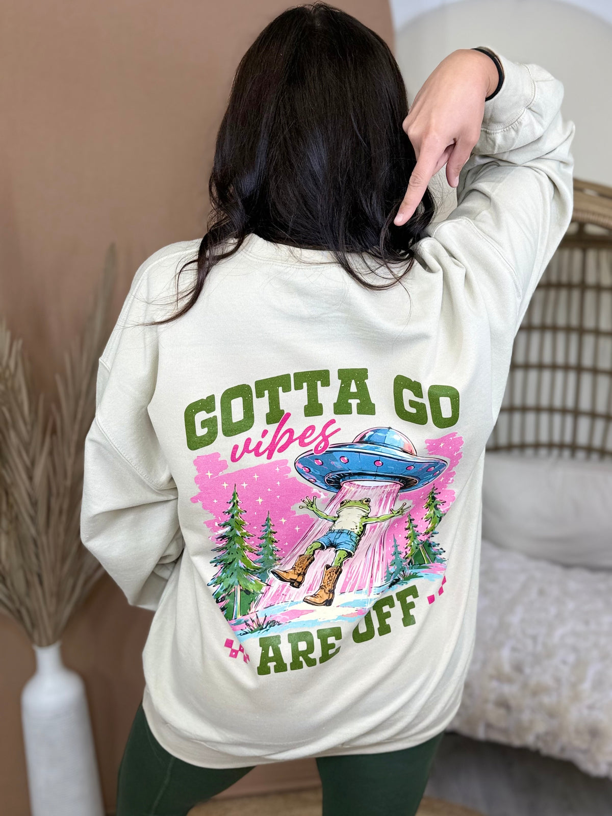 Gotta Go, Vibes are Off w/ Pocket Graphic Sweatshirt-130 Graphic Tees-Heathered Boho-Heathered Boho Boutique, Women's Fashion and Accessories in Palmetto, FL