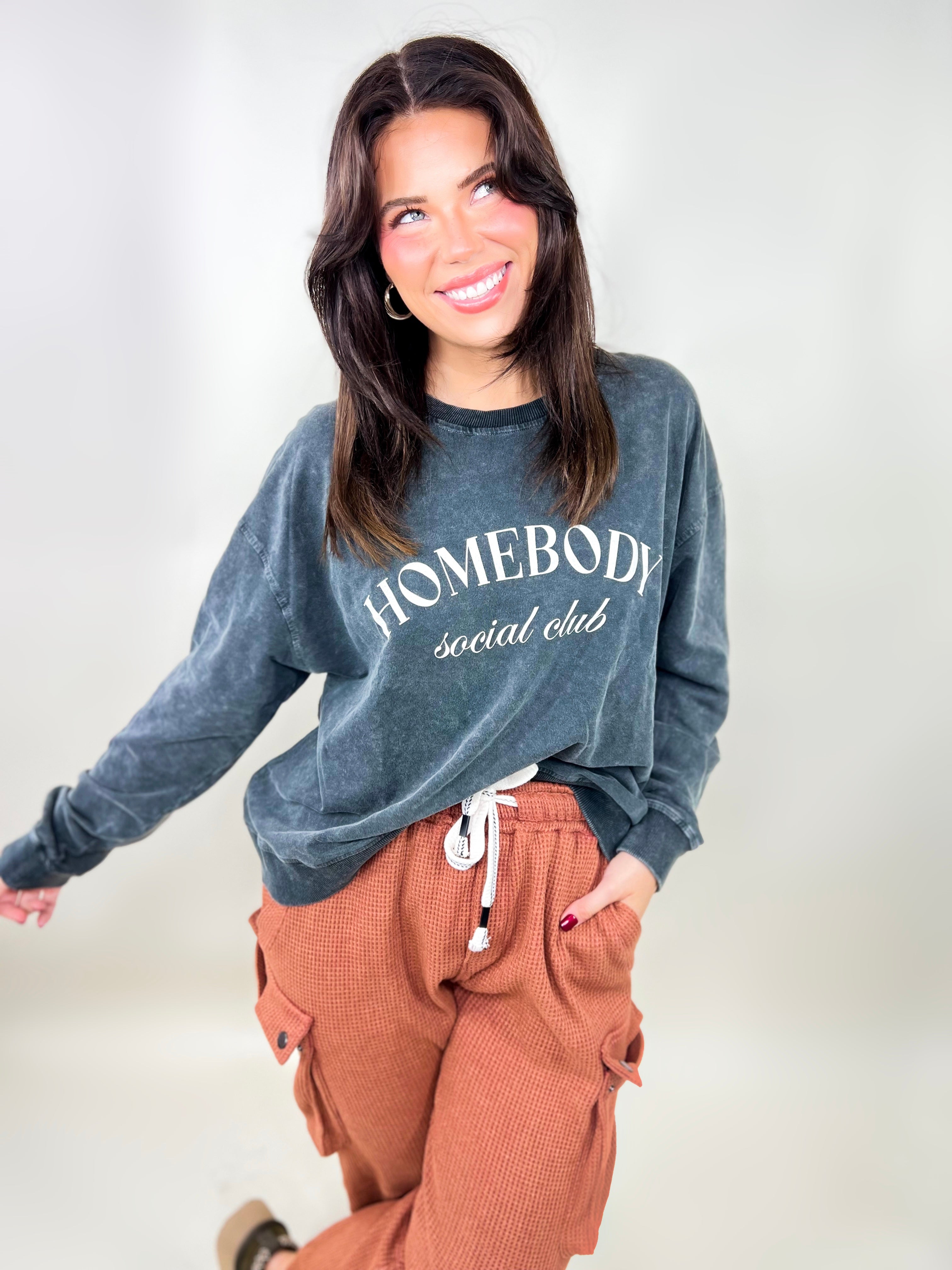 Homebody Social Club Sweatshirt-120 Long Sleeve Tops-GILLI-Heathered Boho Boutique, Women's Fashion and Accessories in Palmetto, FL