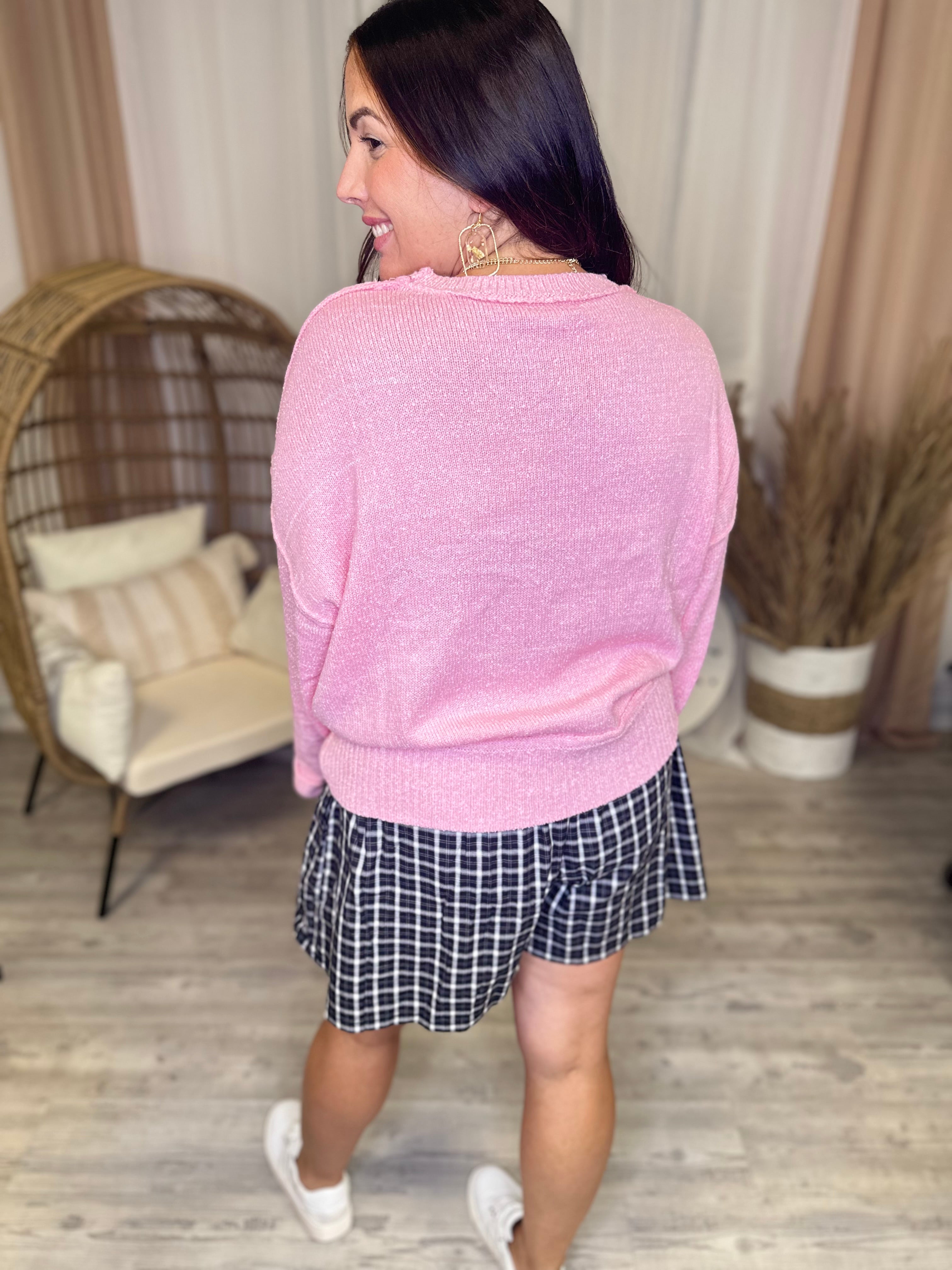 Pink Lady Sweater-125 Sweater-White Birch-Heathered Boho Boutique, Women's Fashion and Accessories in Palmetto, FL