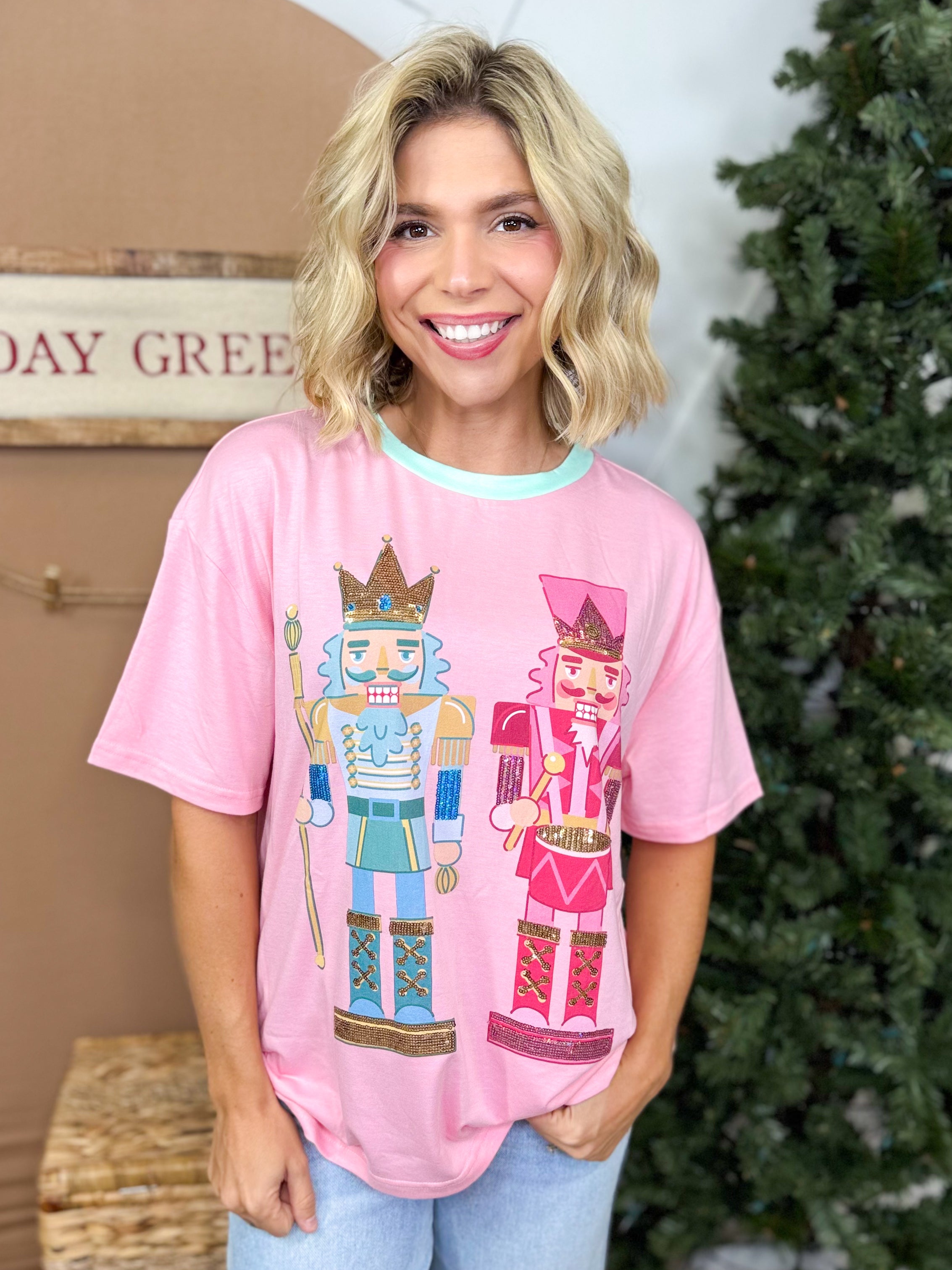 Nutcracker Vibes Sequin Embroidered Tee-130 Graphic Tees-JESS LEA-Heathered Boho Boutique, Women's Fashion and Accessories in Palmetto, FL