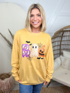 Patchwork Boo Graphic Long Sleeve-130 Graphic Tees-Heathered Boho-Heathered Boho Boutique, Women's Fashion and Accessories in Palmetto, FL