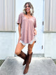 Premium Plunge V-Neck Mineral Washed Side Slit Top-110 SHORT SLEEVE TOP-Pebby Forevee-Heathered Boho Boutique, Women's Fashion and Accessories in Palmetto, FL