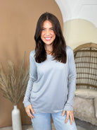 Gotta Have It V-Neck Top-120 LONG SLEEVE TOPS-ZENANA-Heathered Boho Boutique, Women's Fashion and Accessories in Palmetto, FL