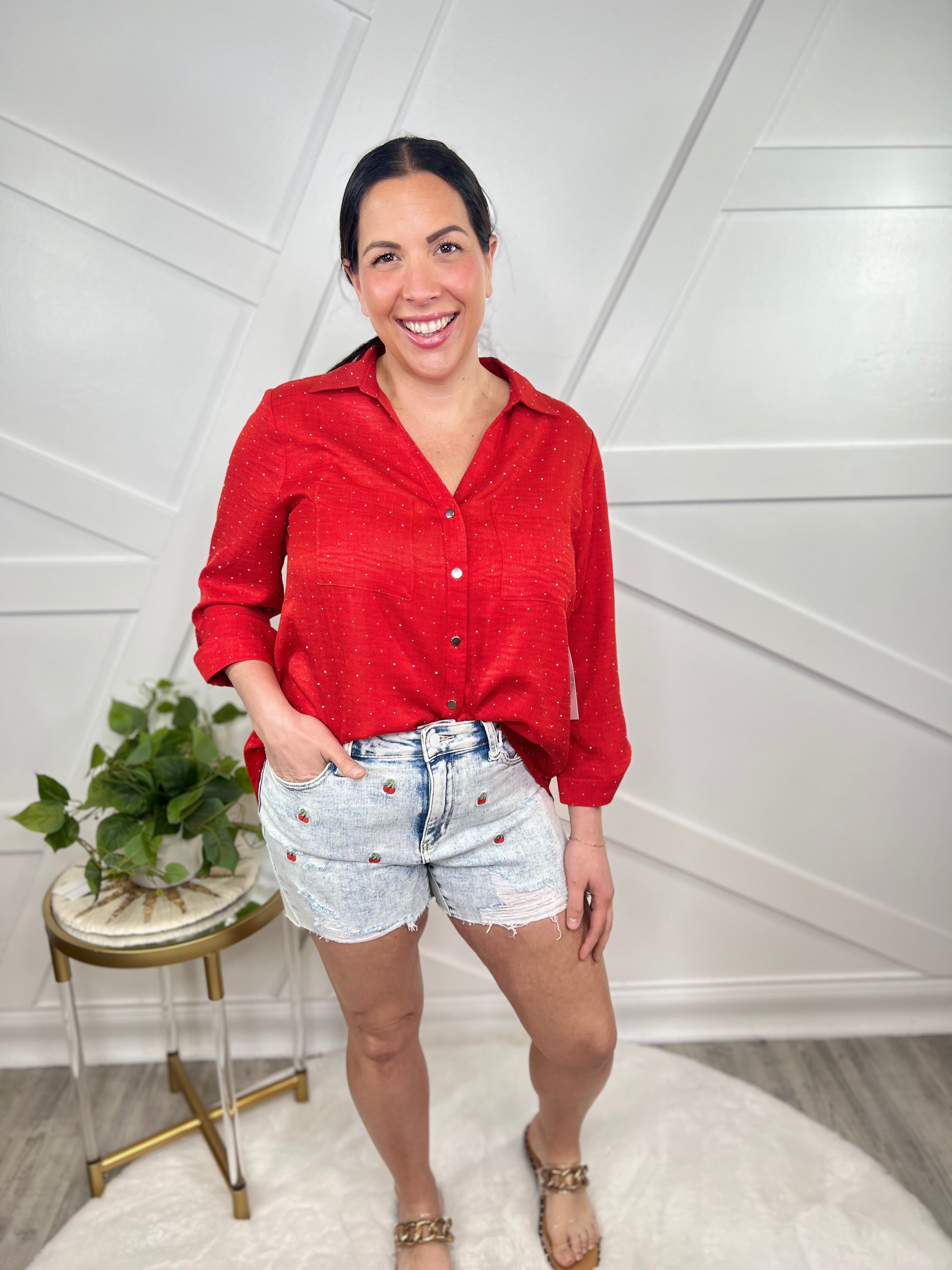 Cherry on Top Shorts by Judy Blue-160 shorts-Judy Blue-Heathered Boho Boutique, Women's Fashion and Accessories in Palmetto, FL