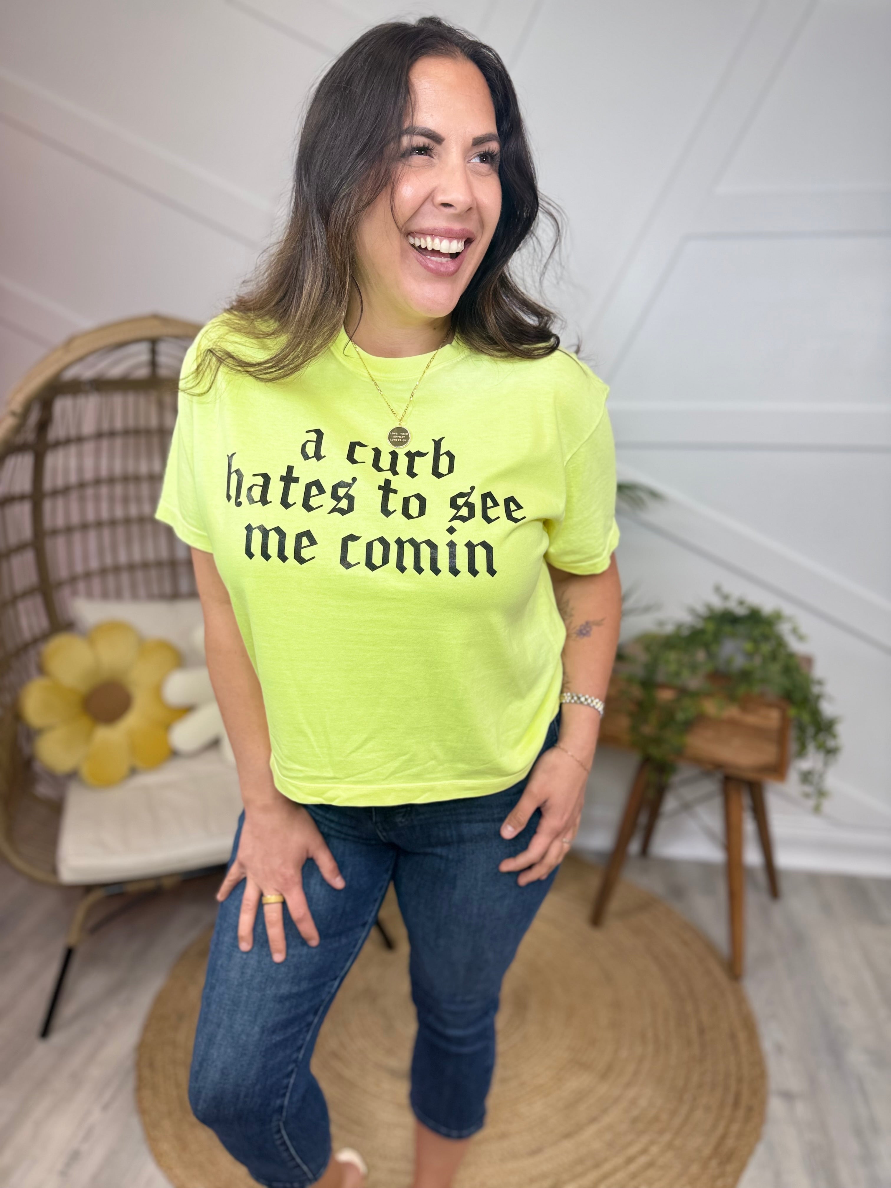 A Curb Hates to See Me Comin' Graphic BOXY Tee-130 Graphic Tees-Heathered Boho-Heathered Boho Boutique, Women's Fashion and Accessories in Palmetto, FL