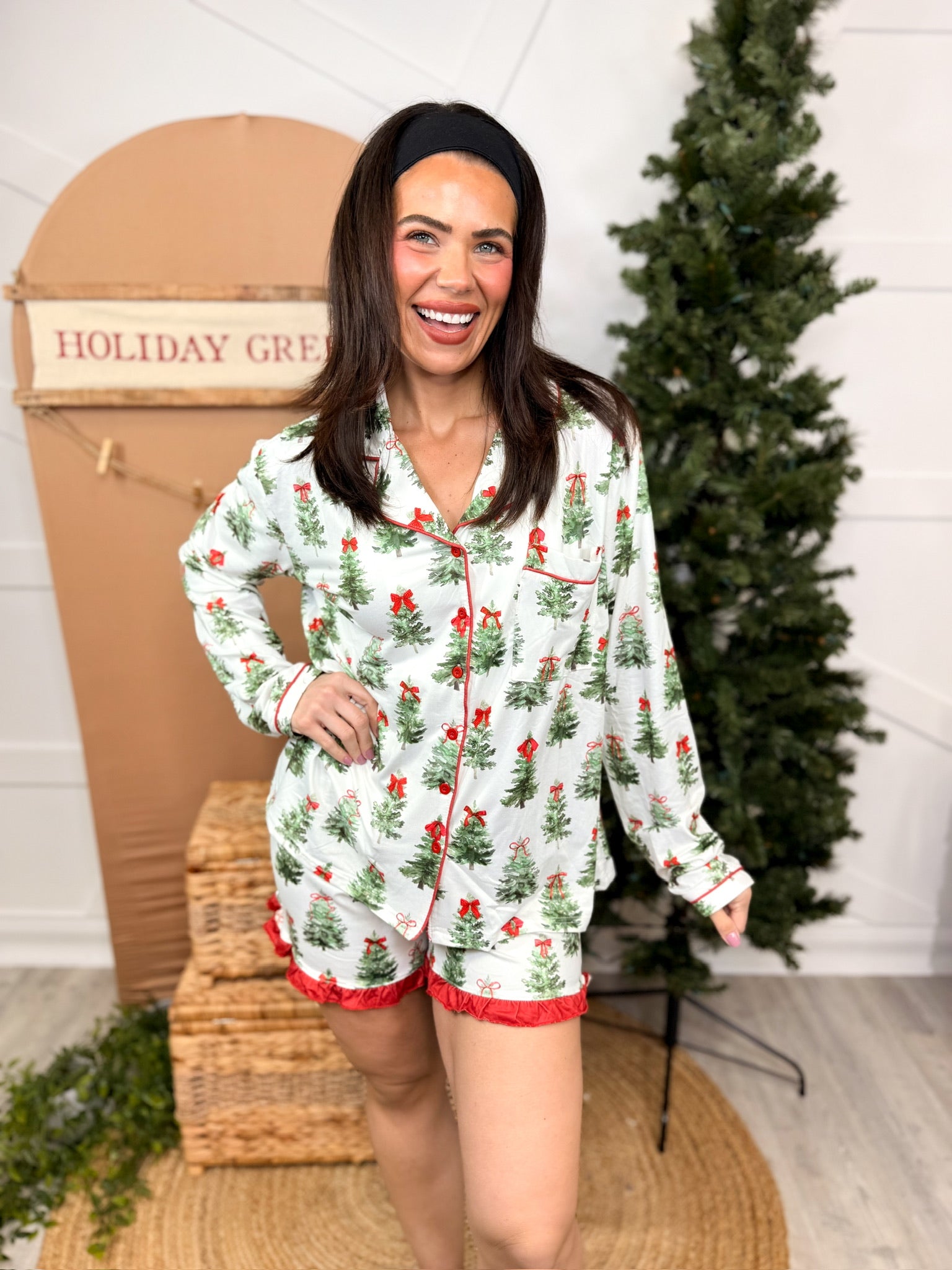 Under the Tree Ruffle Pajama Set-240 ACTIVEWEAR/SETS-JESS LEA-Heathered Boho Boutique, Women's Fashion and Accessories in Palmetto, FL