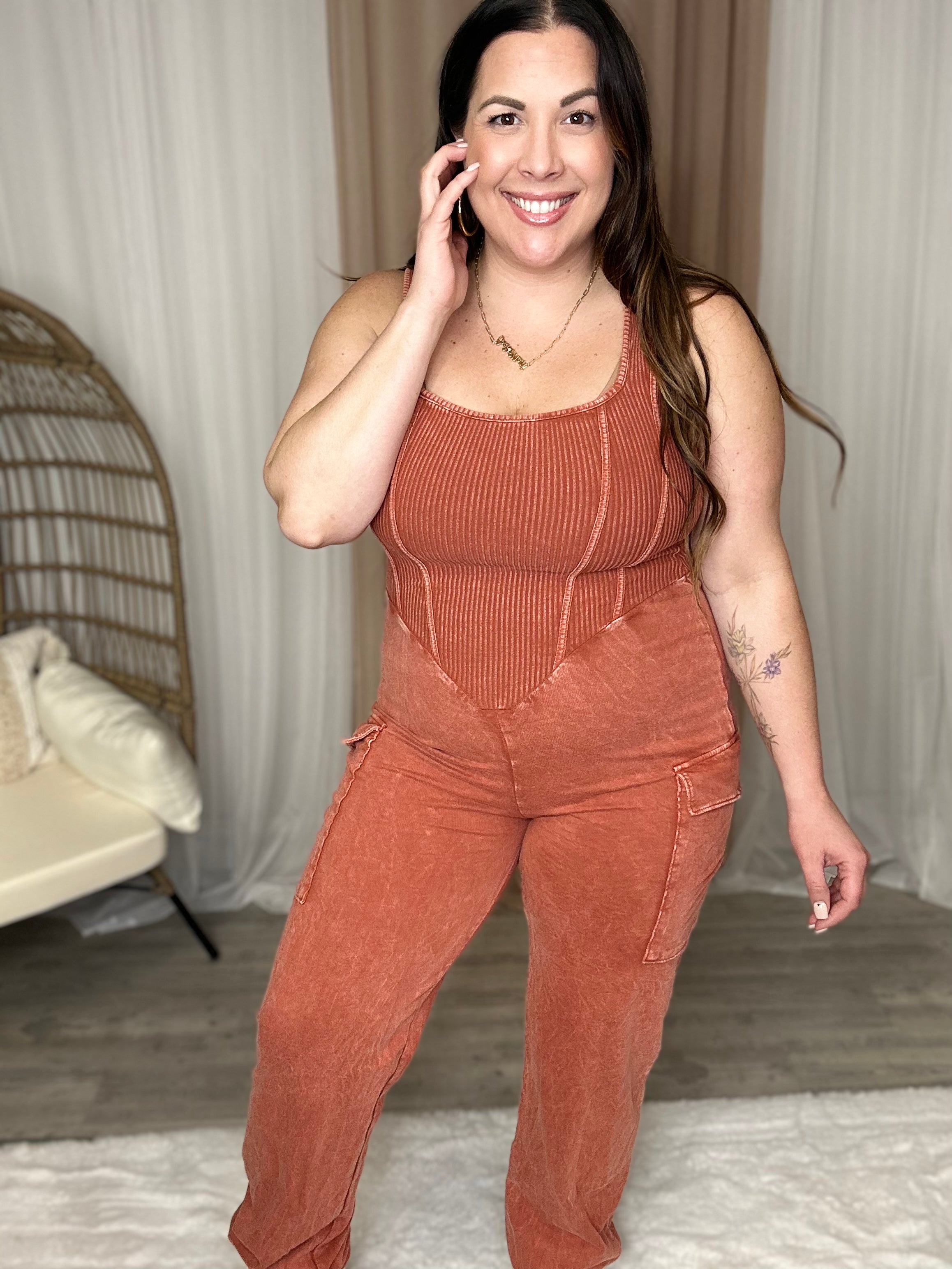 Super Waist Snatcher Mineral Wash Jumpsuit-230 Dresses/Jumpsuits/Rompers-J. Her-Heathered Boho Boutique, Women's Fashion and Accessories in Palmetto, FL