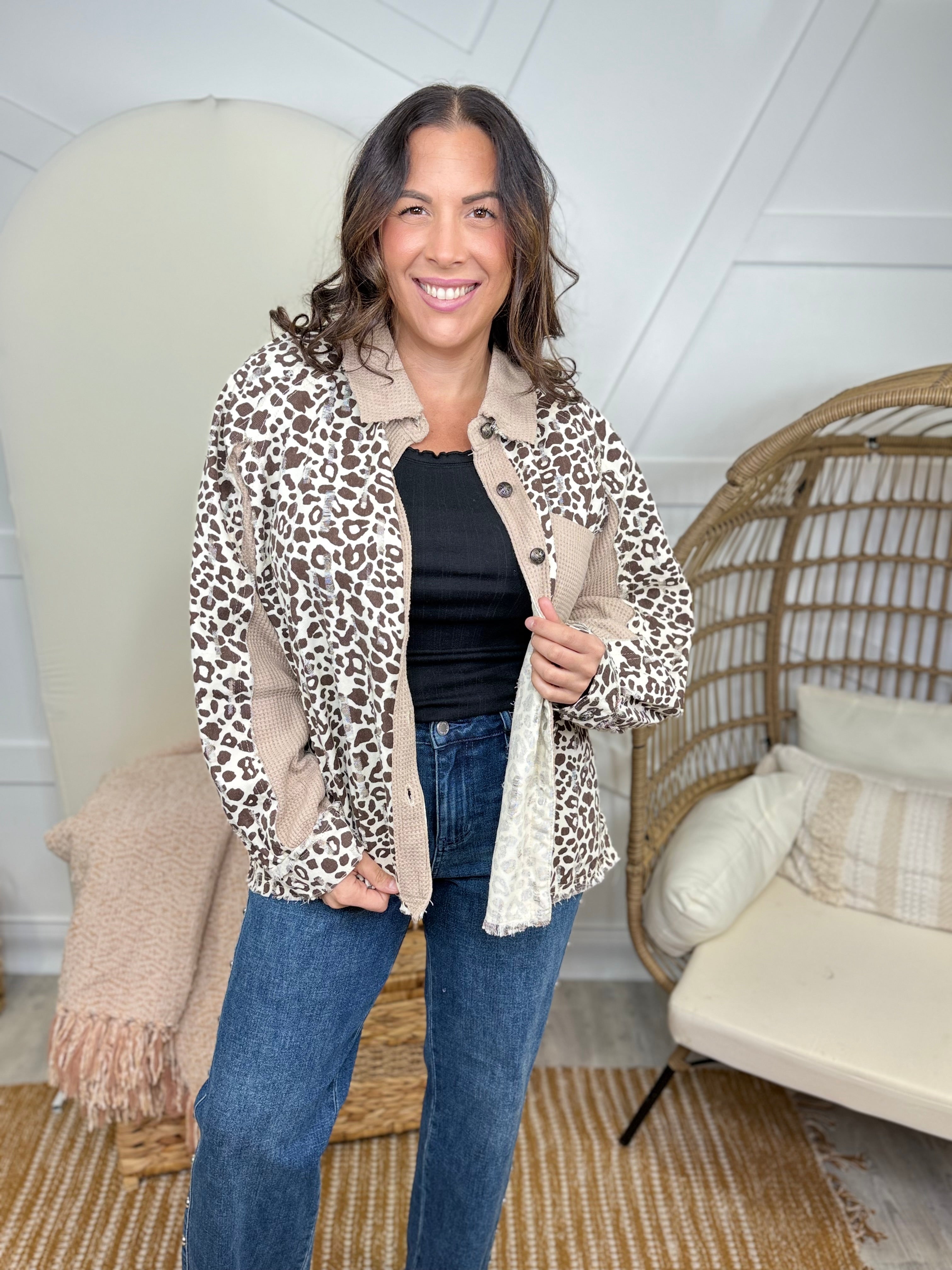 One Cool Cat Shacket-200 Jackets/Shackets-POL-Heathered Boho Boutique, Women's Fashion and Accessories in Palmetto, FL