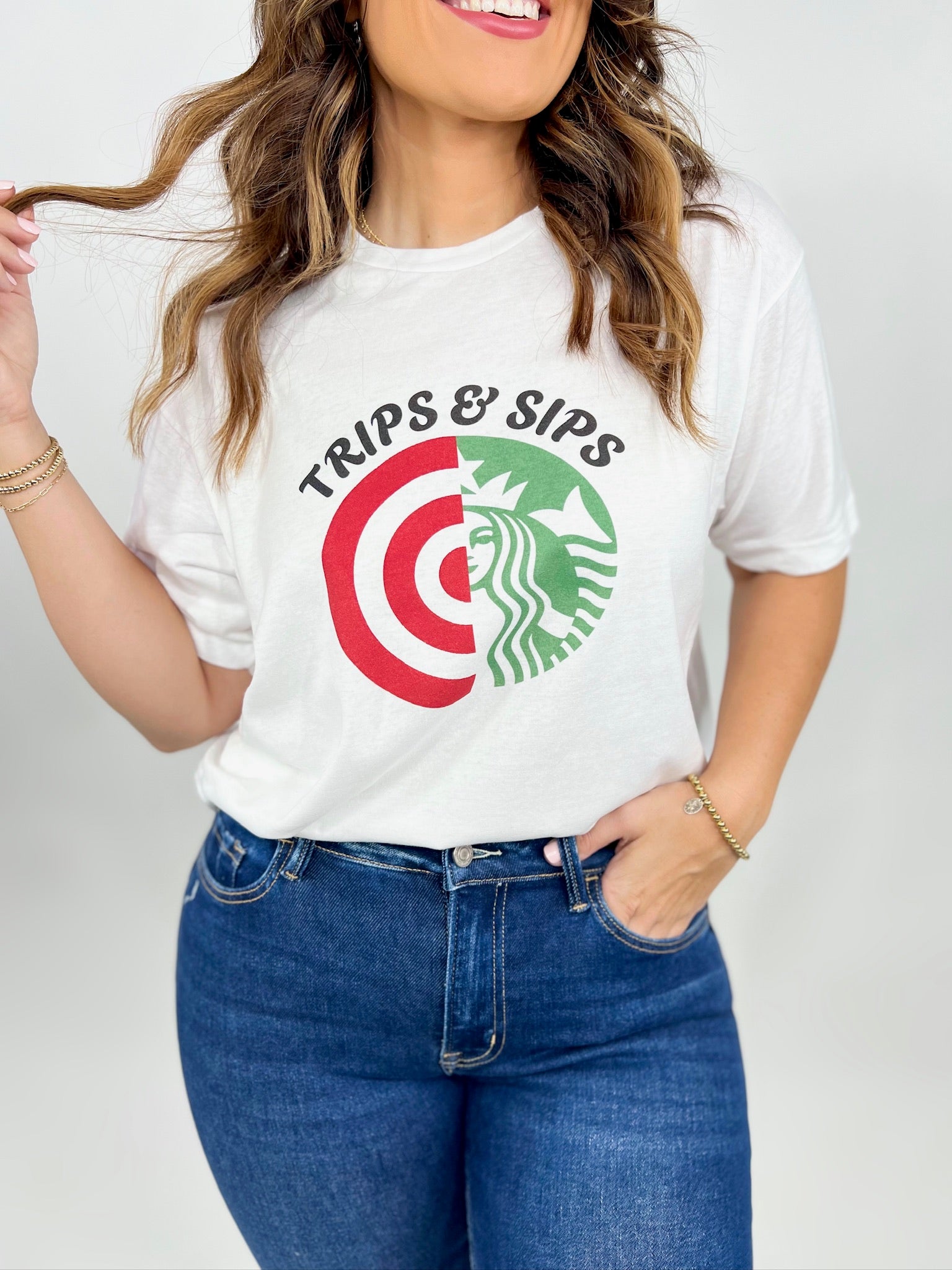 Trips & Sips Graphic Tee-130 Graphic Tees-Heathered Boho-Heathered Boho Boutique, Women's Fashion and Accessories in Palmetto, FL