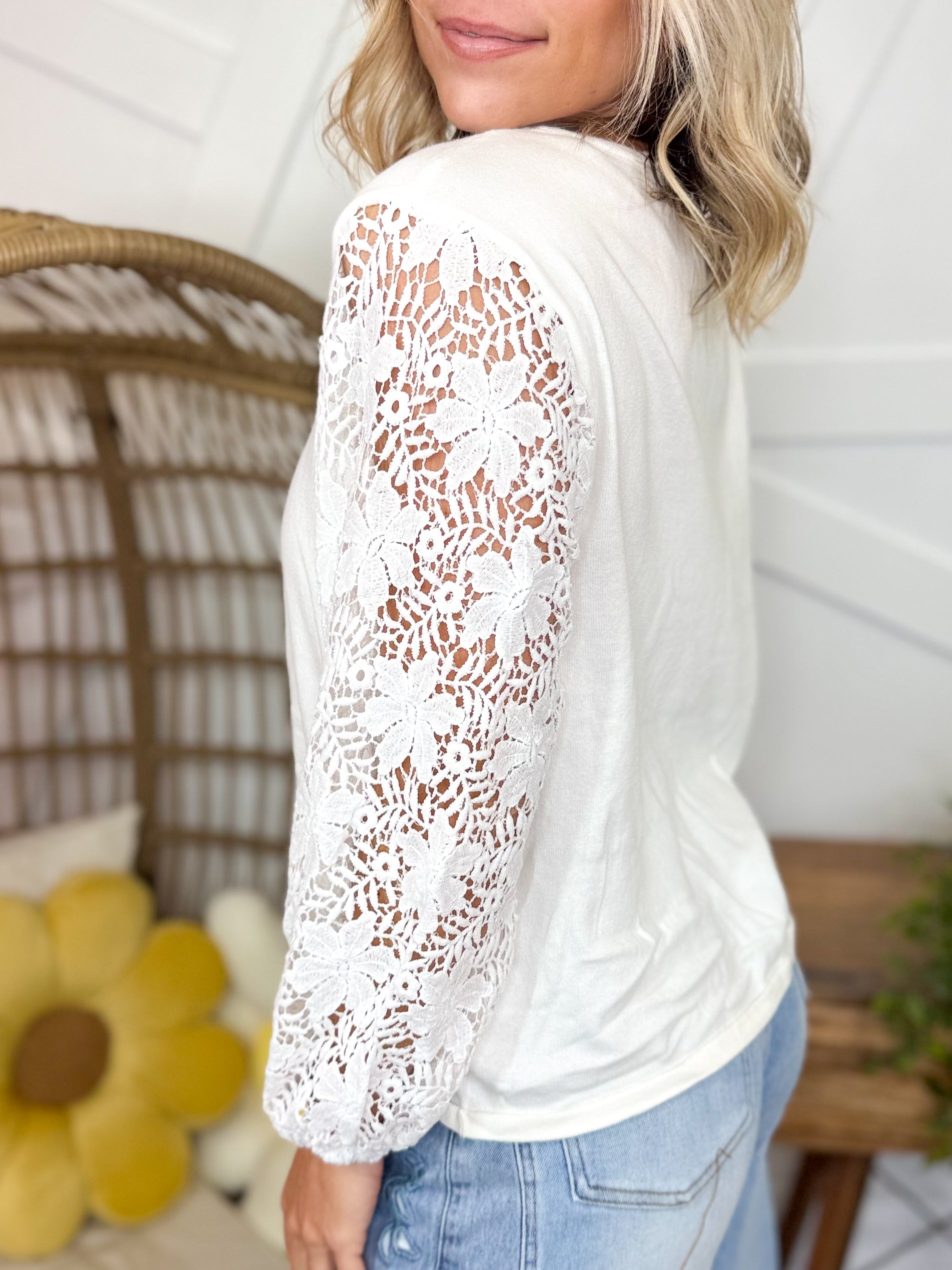 Lace in Grace Top-120 LONG SLEEVE TOPS-WHITE-Heathered Boho Boutique, Women's Fashion and Accessories in Palmetto, FL
