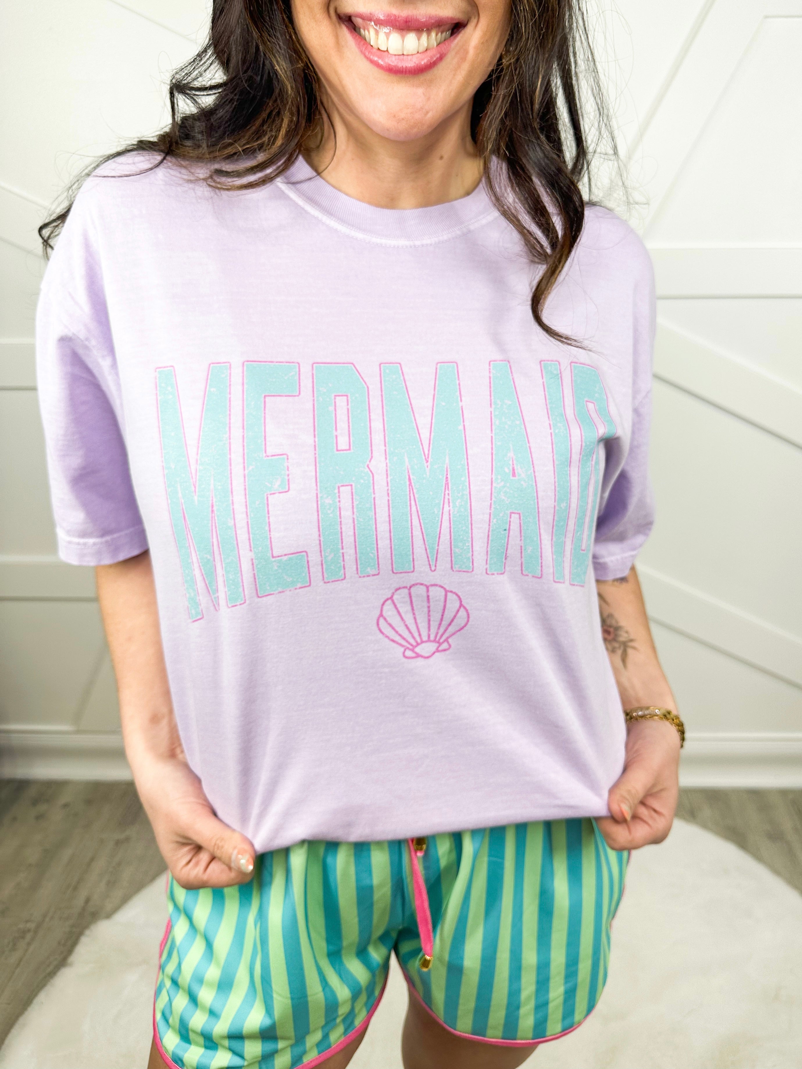 Mermaid Graphic Tee-130 Graphic Tees-Heathered Boho-Heathered Boho Boutique, Women's Fashion and Accessories in Palmetto, FL