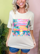 Sunset Beach Graphic Tee-130 Graphic Tees-Heathered Boho-Heathered Boho Boutique, Women's Fashion and Accessories in Palmetto, FL
