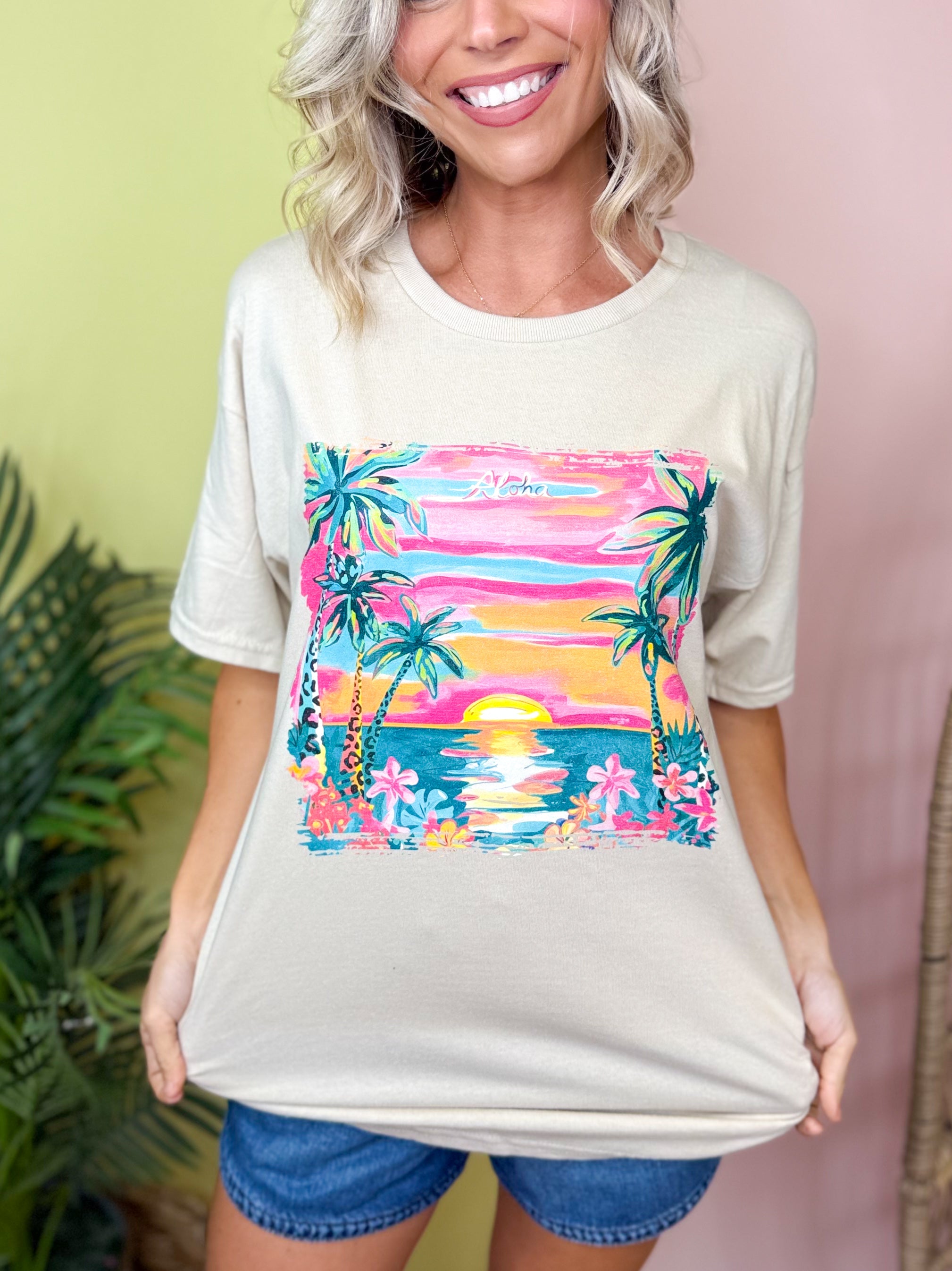 Sunset Beach Graphic Tee-130 Graphic Tees-Heathered Boho-Heathered Boho Boutique, Women's Fashion and Accessories in Palmetto, FL