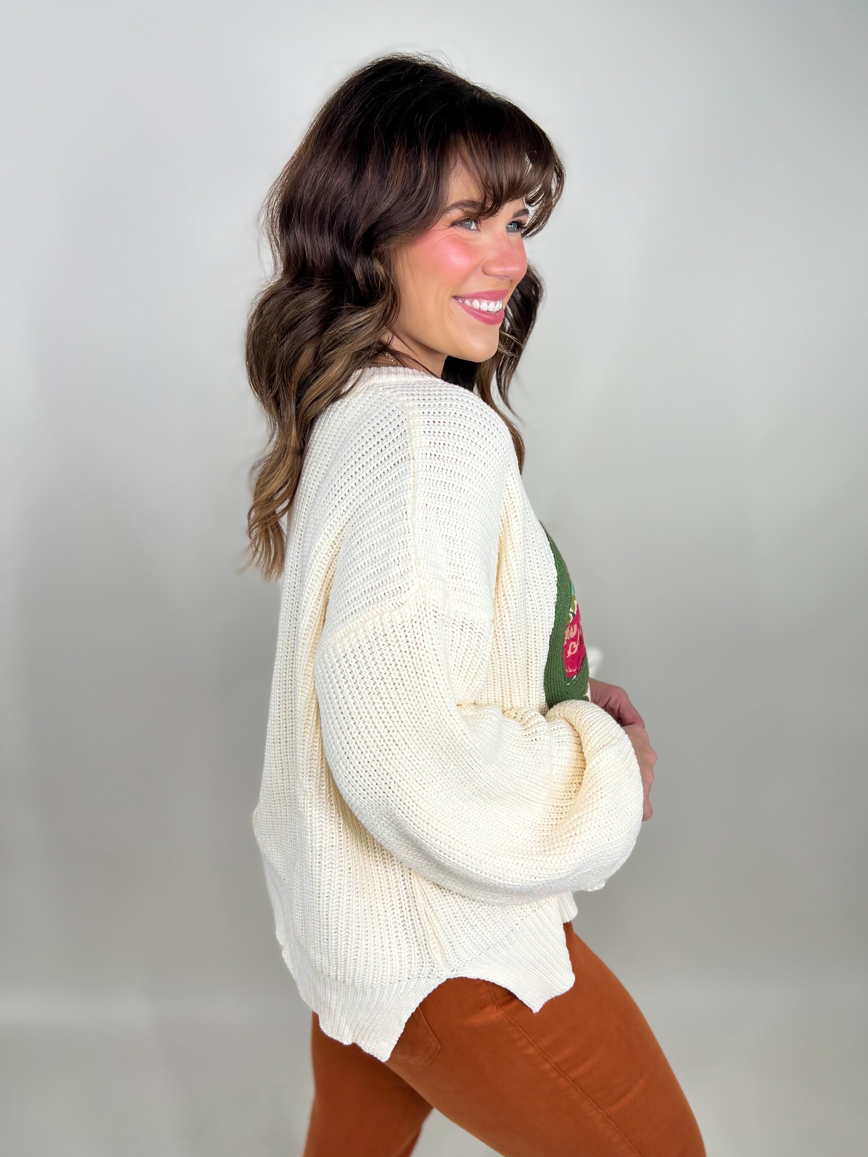 RESTOCK : Peace and Floral Sweater-125 Sweater-Pol-Heathered Boho Boutique, Women's Fashion and Accessories in Palmetto, FL