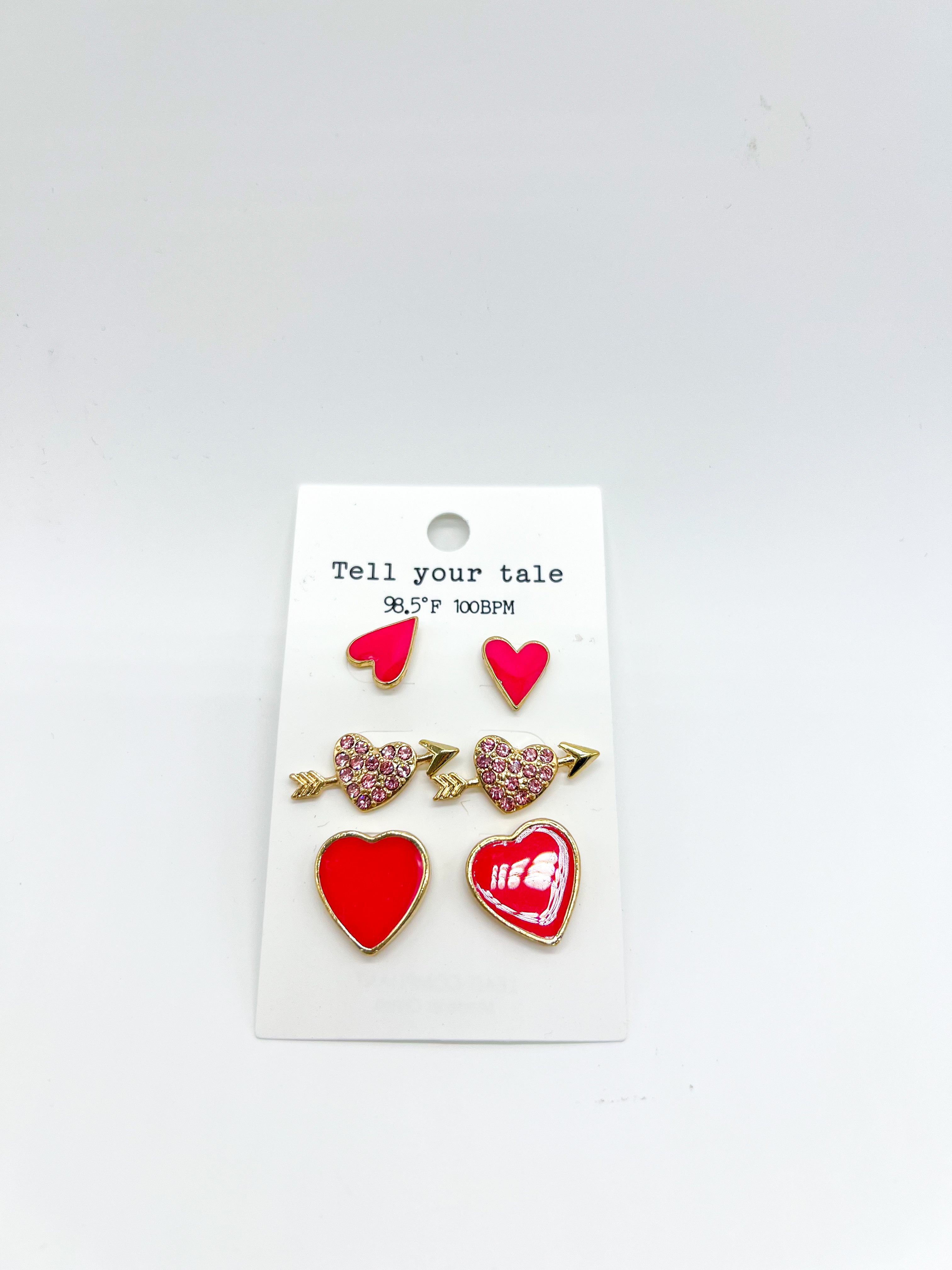 Three Heart Earrings-310 Jewelry-Leemode-Heathered Boho Boutique, Women's Fashion and Accessories in Palmetto, FL