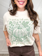 Pumpkin Sketch (Green Text) Graphic Tee-130 Graphic Tees-Heathered Boho-Heathered Boho Boutique, Women's Fashion and Accessories in Palmetto, FL