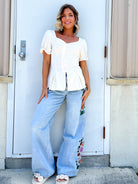 Restock - 2nd CUT- EVIE FLORAL EMBROIDERED JEANS-190 JEANS-BLAKELEY-Heathered Boho Boutique, Women's Fashion and Accessories in Palmetto, FL